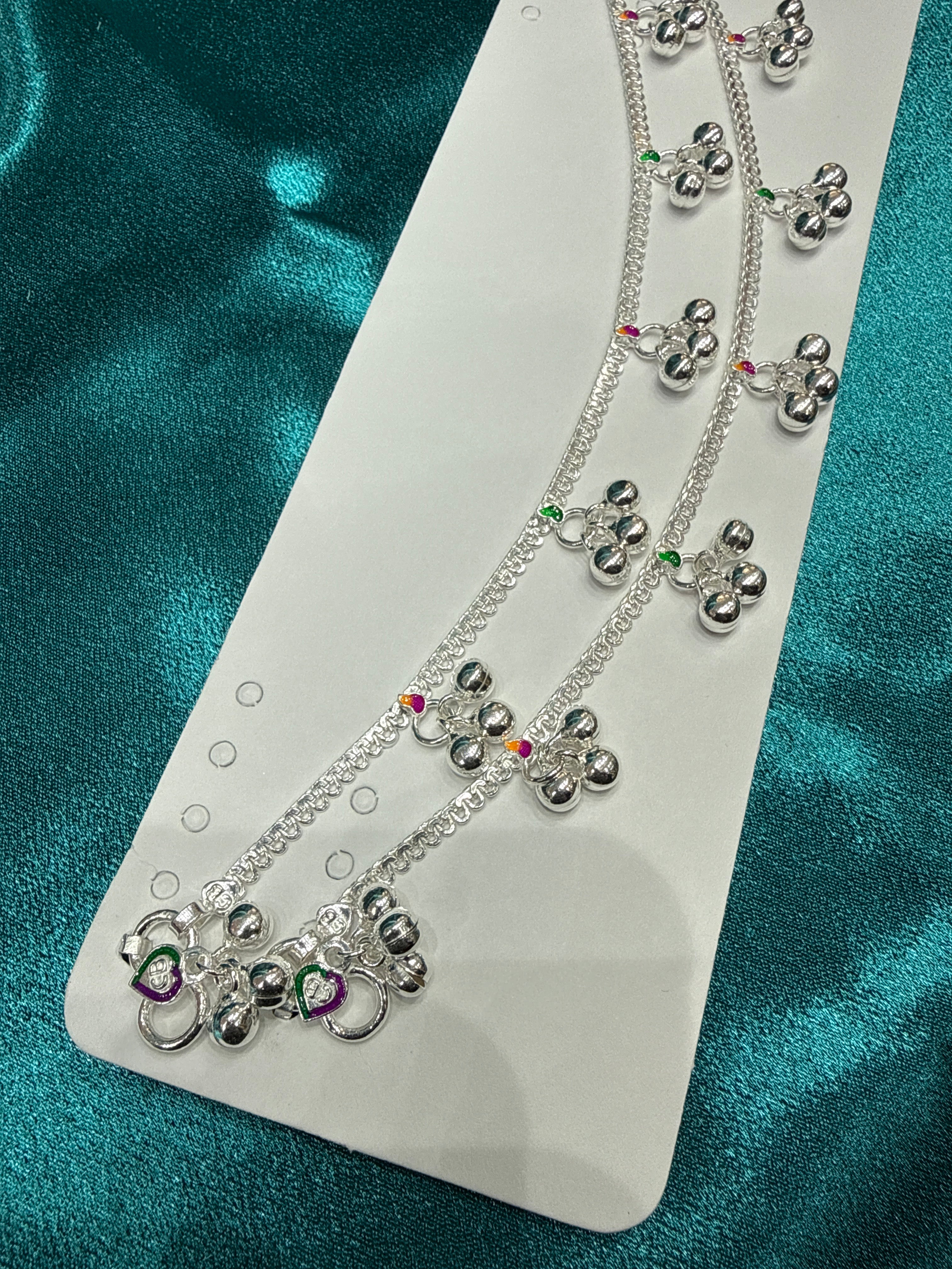 Kids fancy silver anklets (Size: 13-15 year old)