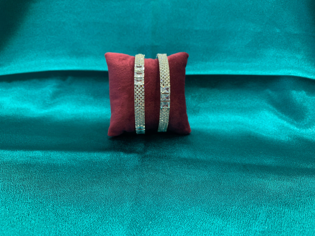 Elegant CZ diamond silver bangles with white rectangular CZ diamonds