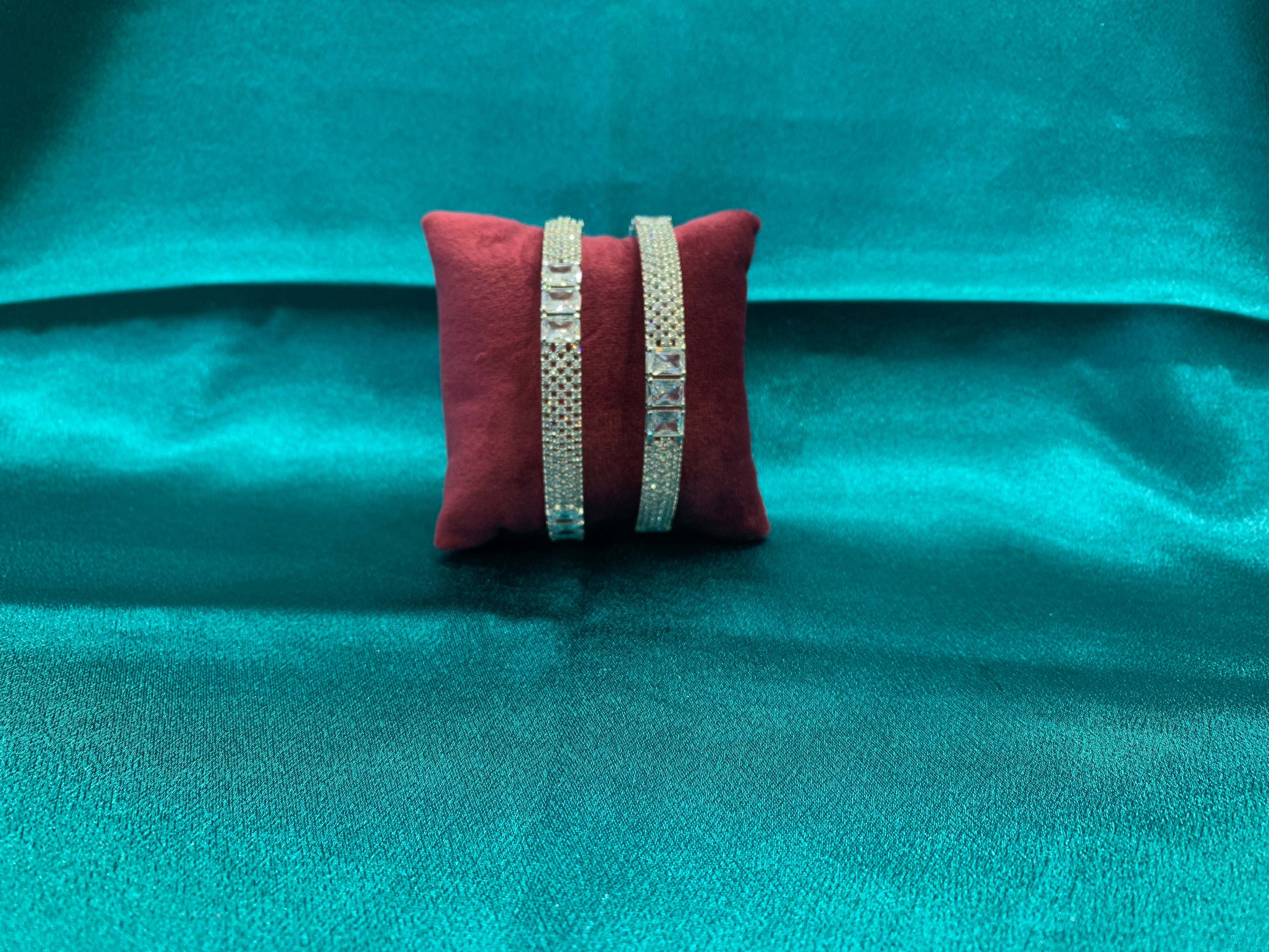 Elegant CZ diamond silver bangles with white rectangular CZ diamonds