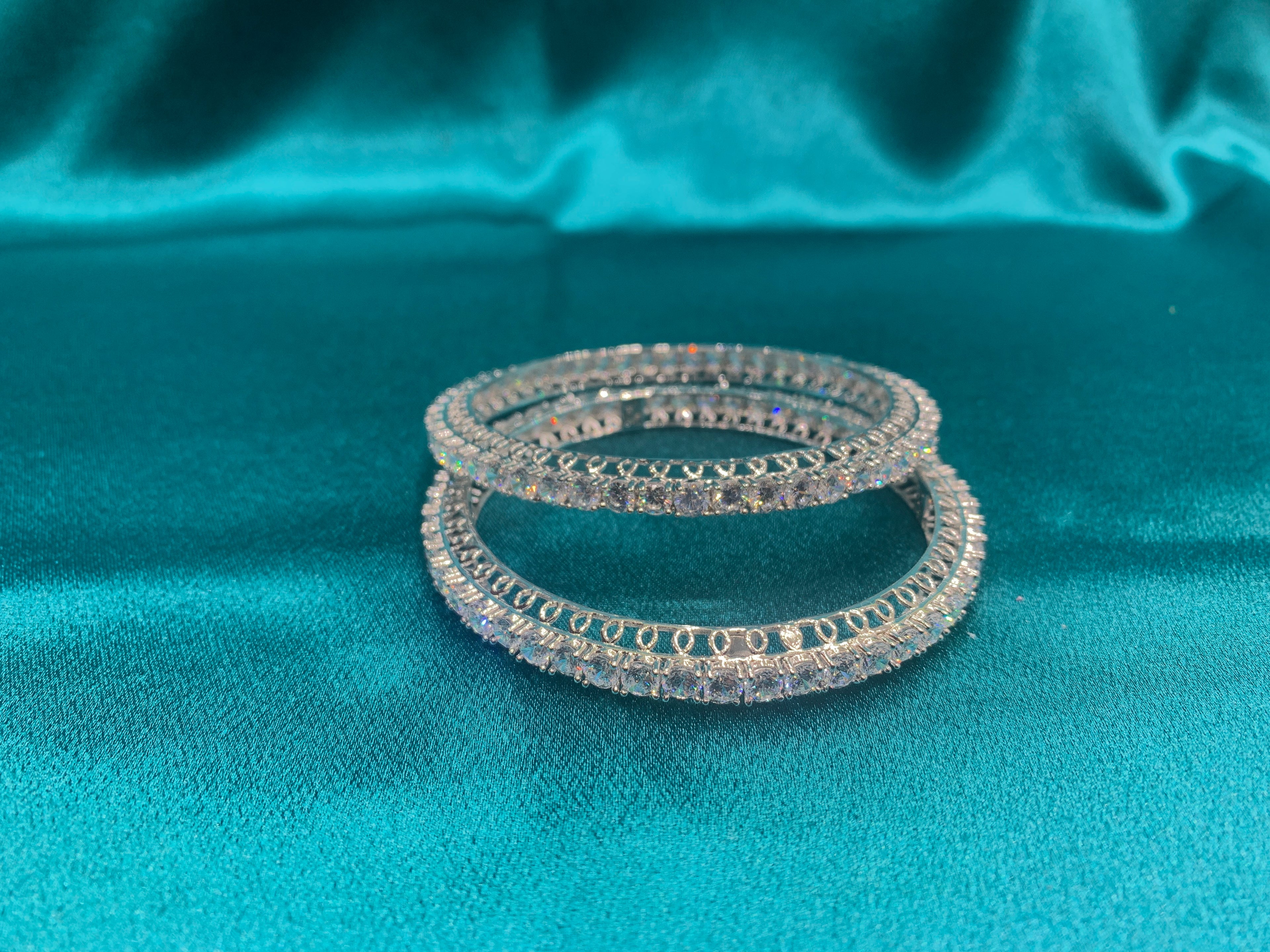 Elegant CZ diamond silver bangles with sequence white Stones
