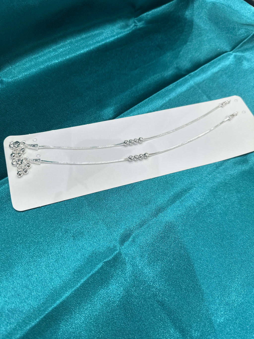 Fancy Lightweight Silver Anklets With Designer Balls