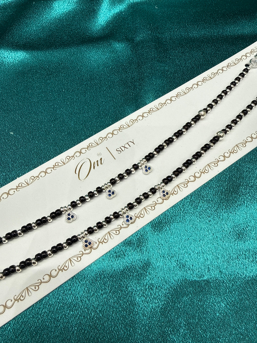 Women’s Fancy/Traditional Silver Black Beads Anklet