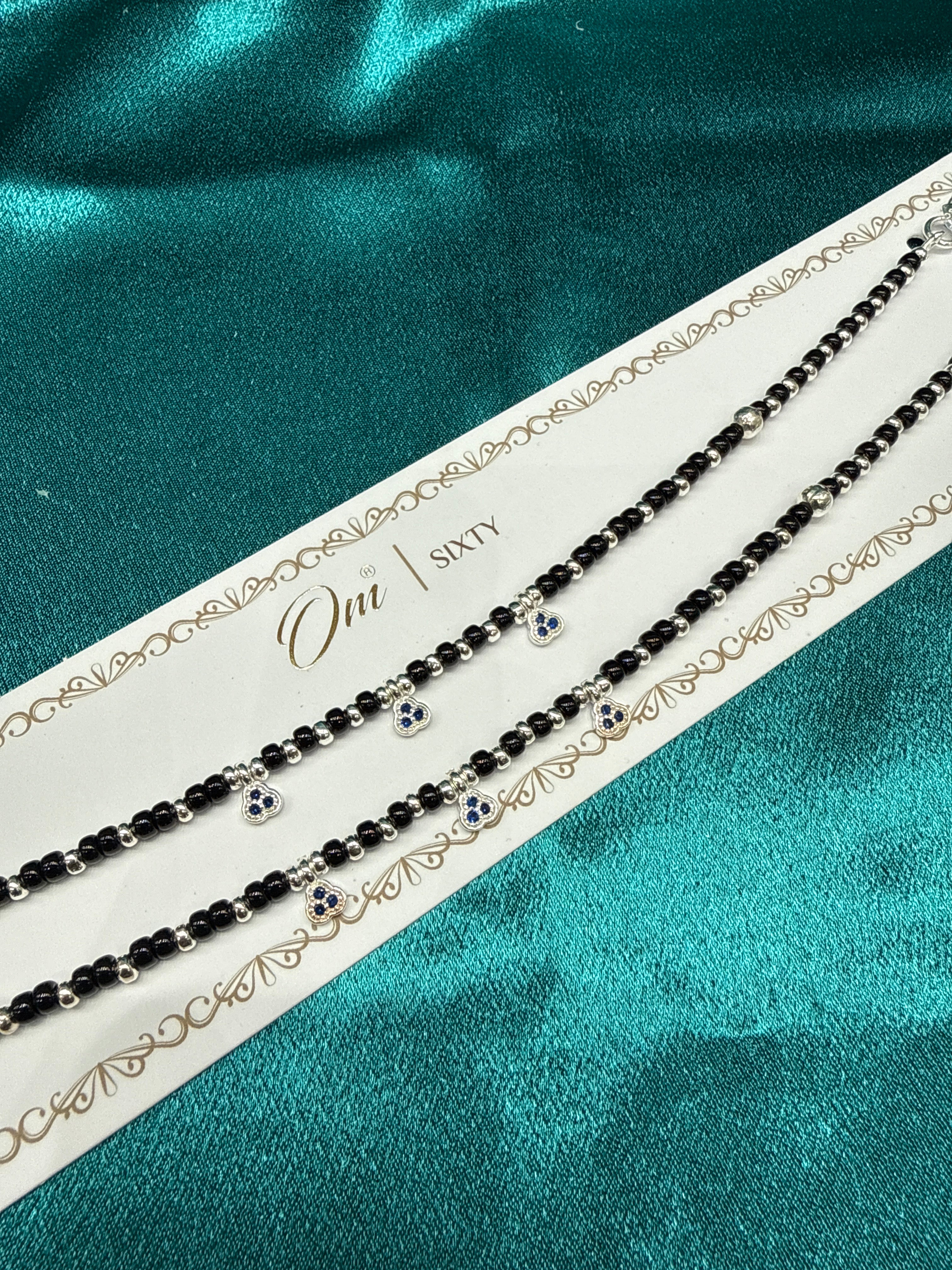 Women’s Fancy/Traditional Silver Black Beads Anklet