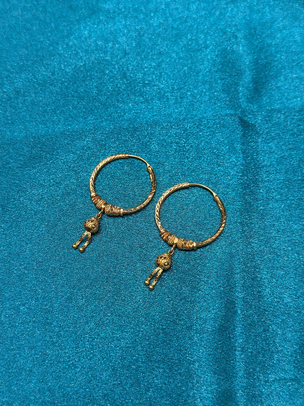 22K Gold Hoops With Designer & Hanging Beads