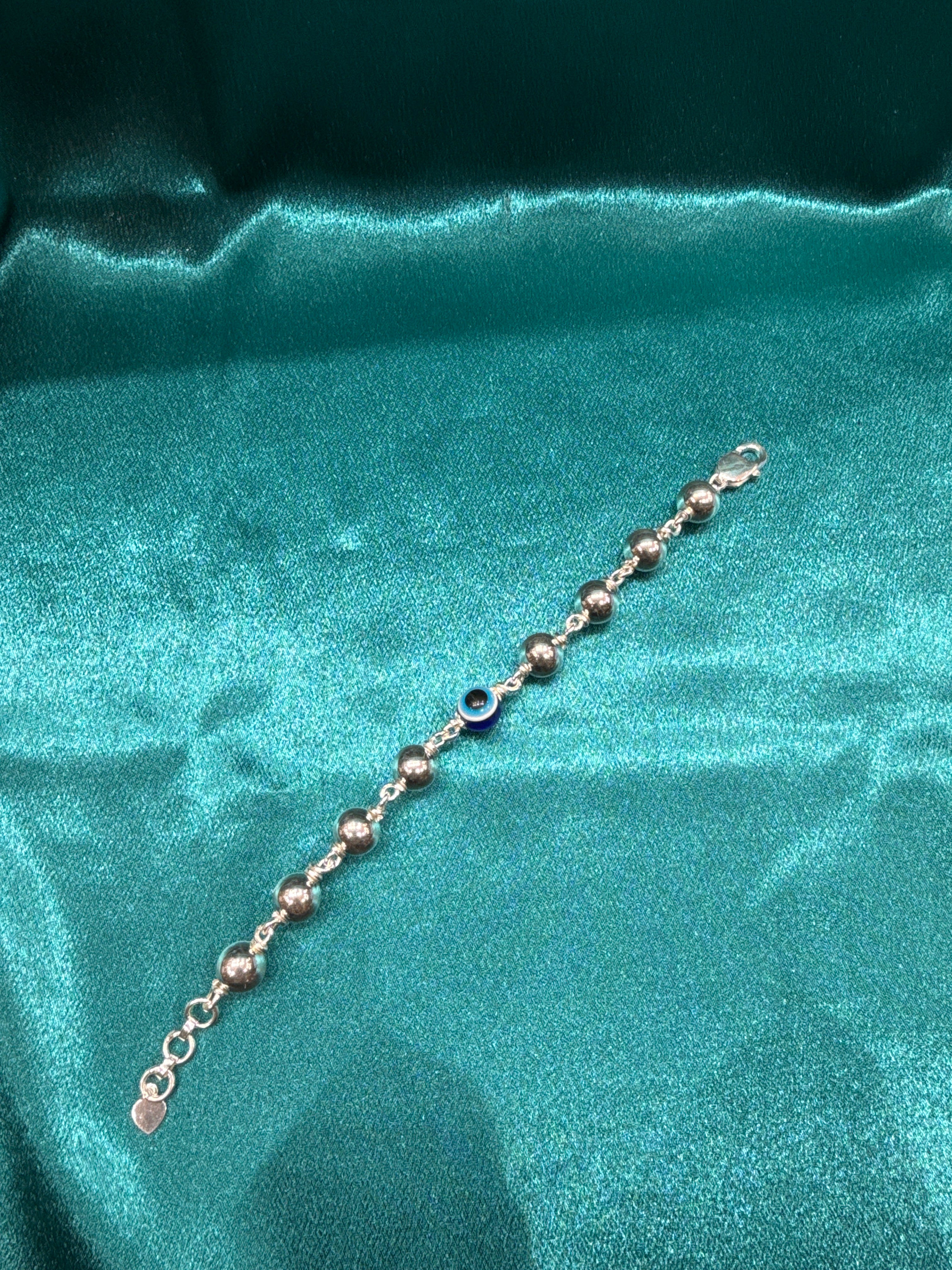 Men’s Evil Eye Beads Link Silver 925 Bracelet (10mm)