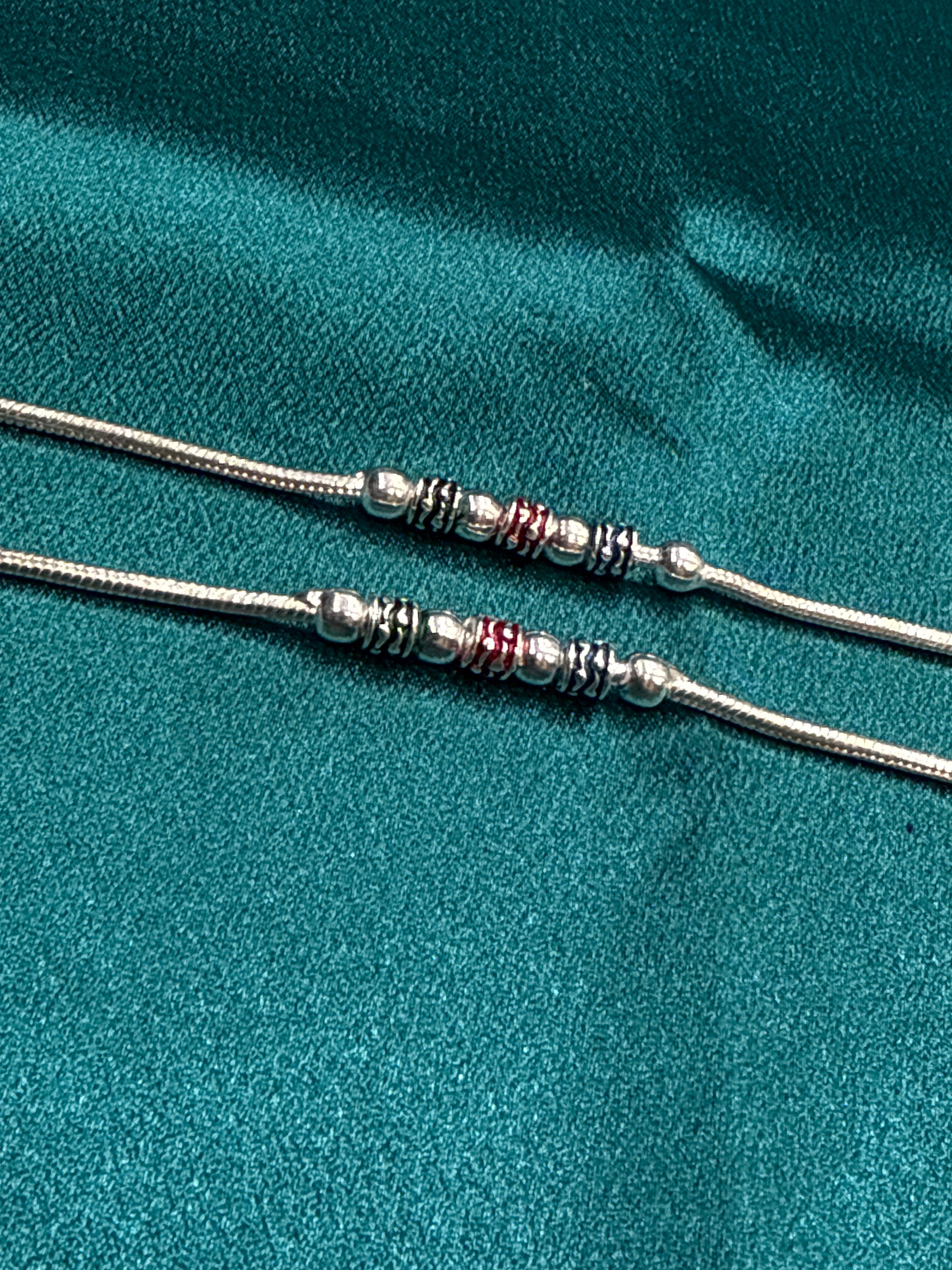 Kids fancy silver anklet with green, blue and red colour (1-2 year old)