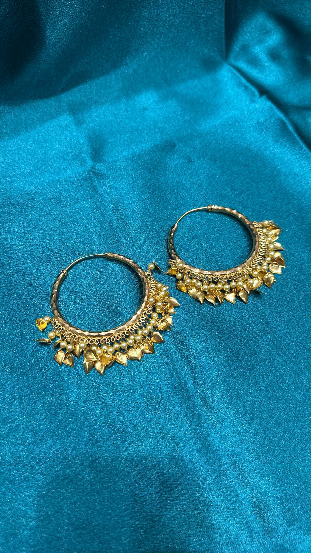 22K Gold Hoops With Pearls and Hanging Beads