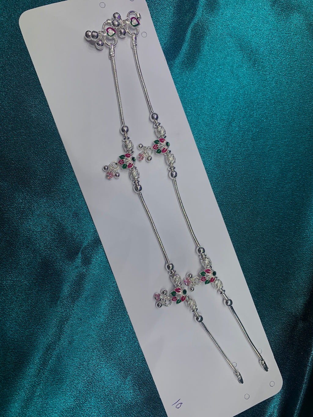 Fancy silver anklets with flower petals design