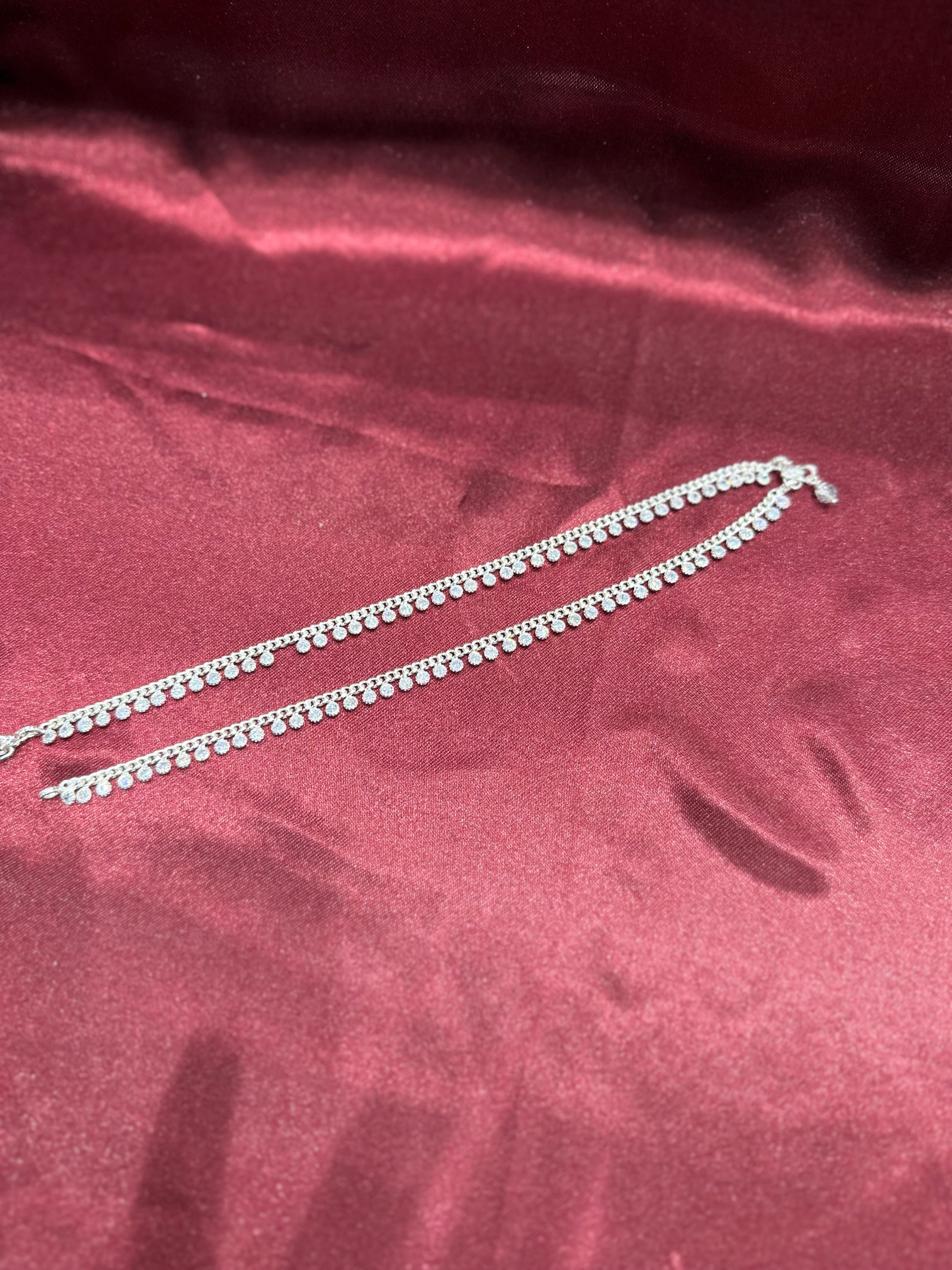 Kids fancy CZ diamond silver anklets (12-13 year old)