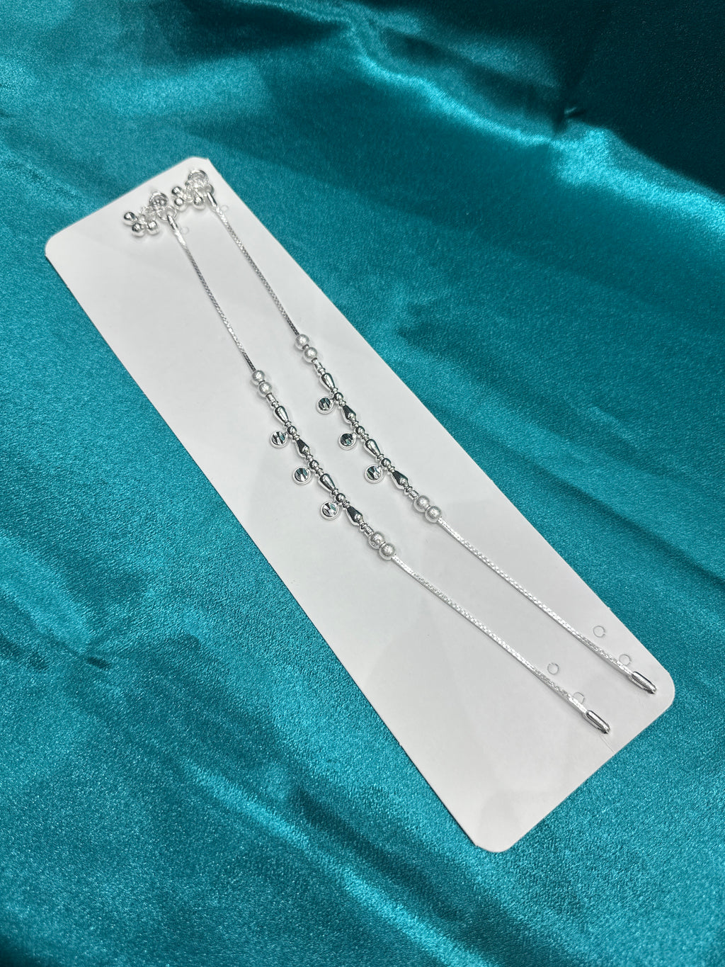 Fancy Silver Anklets With Round Hanging Charms