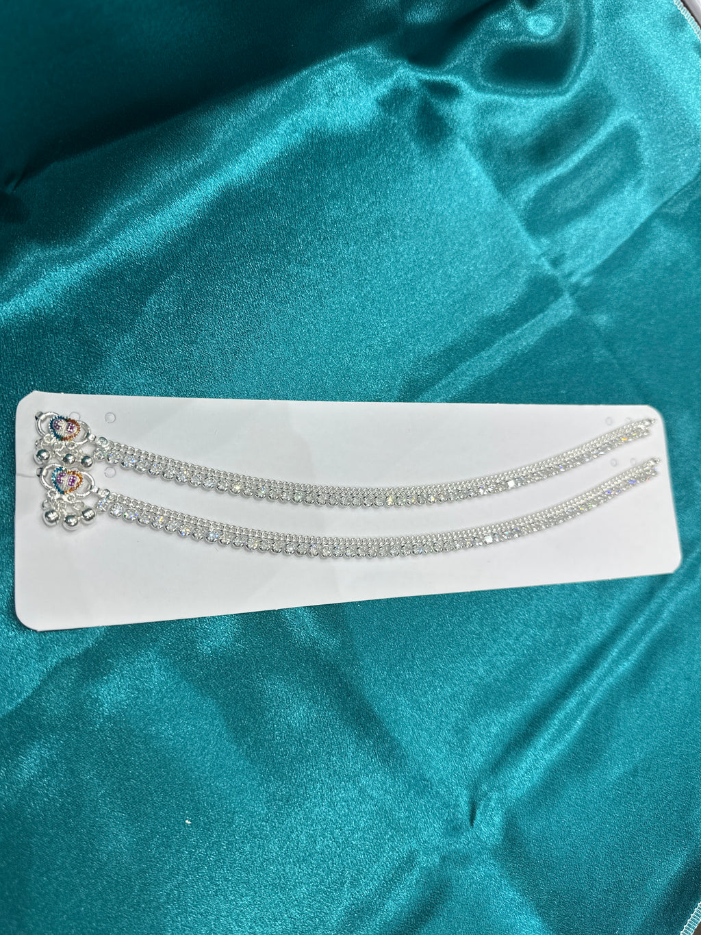 Fancy Silver Anklets With Full Row Of White CZ Diamonds