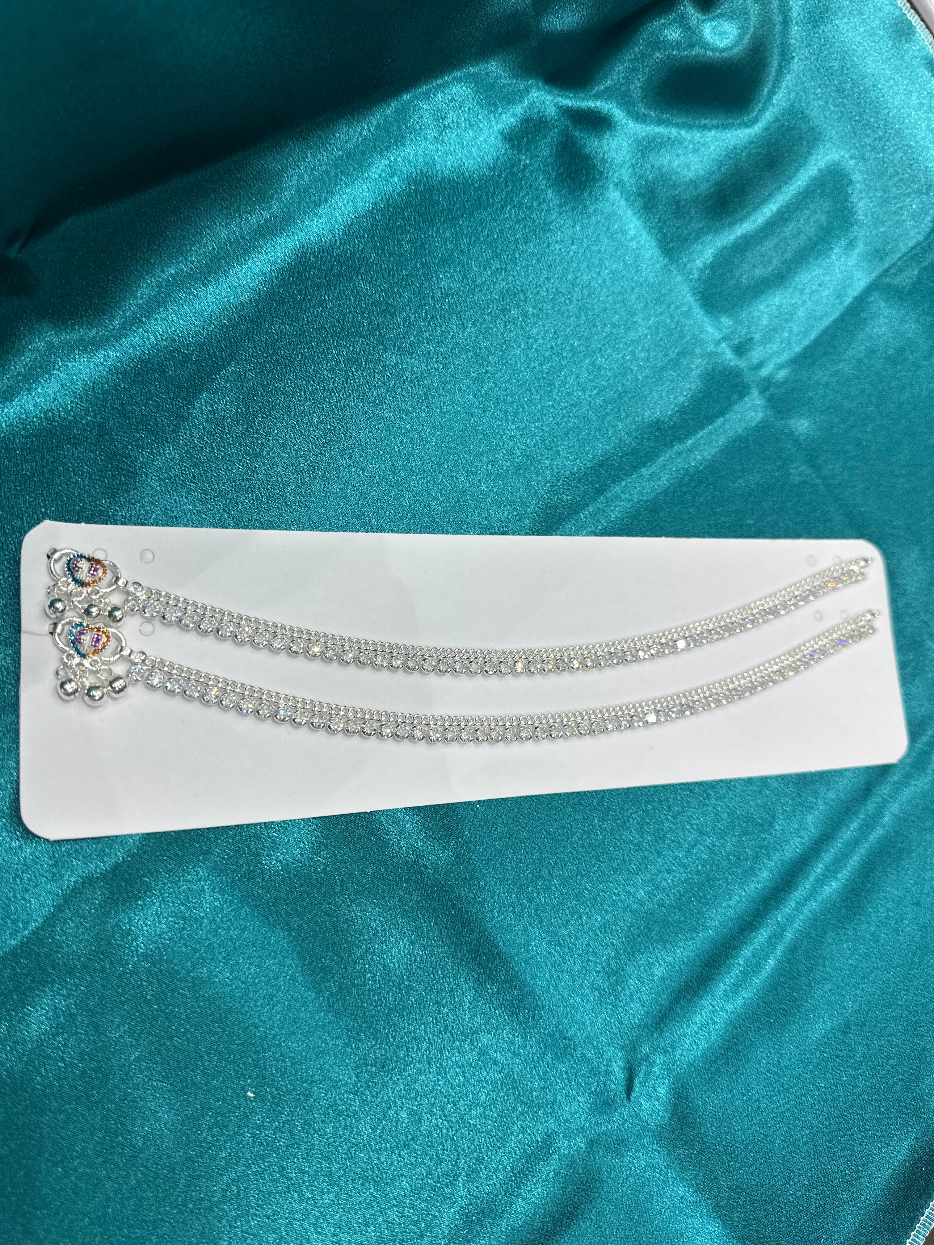 Fancy Silver Anklets With Full Row Of White CZ Diamonds