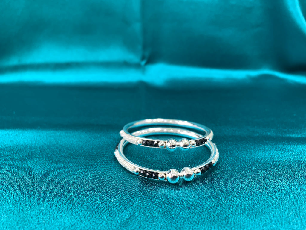 Silver baby bangles with black beads BBB2