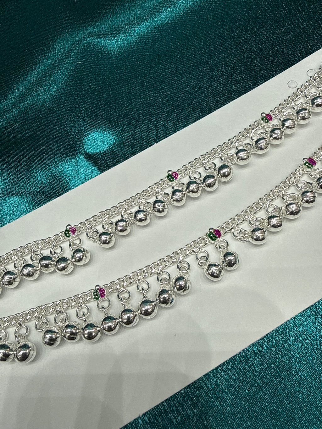 Kids fancy silver anklets (Size: 6-9 year old)