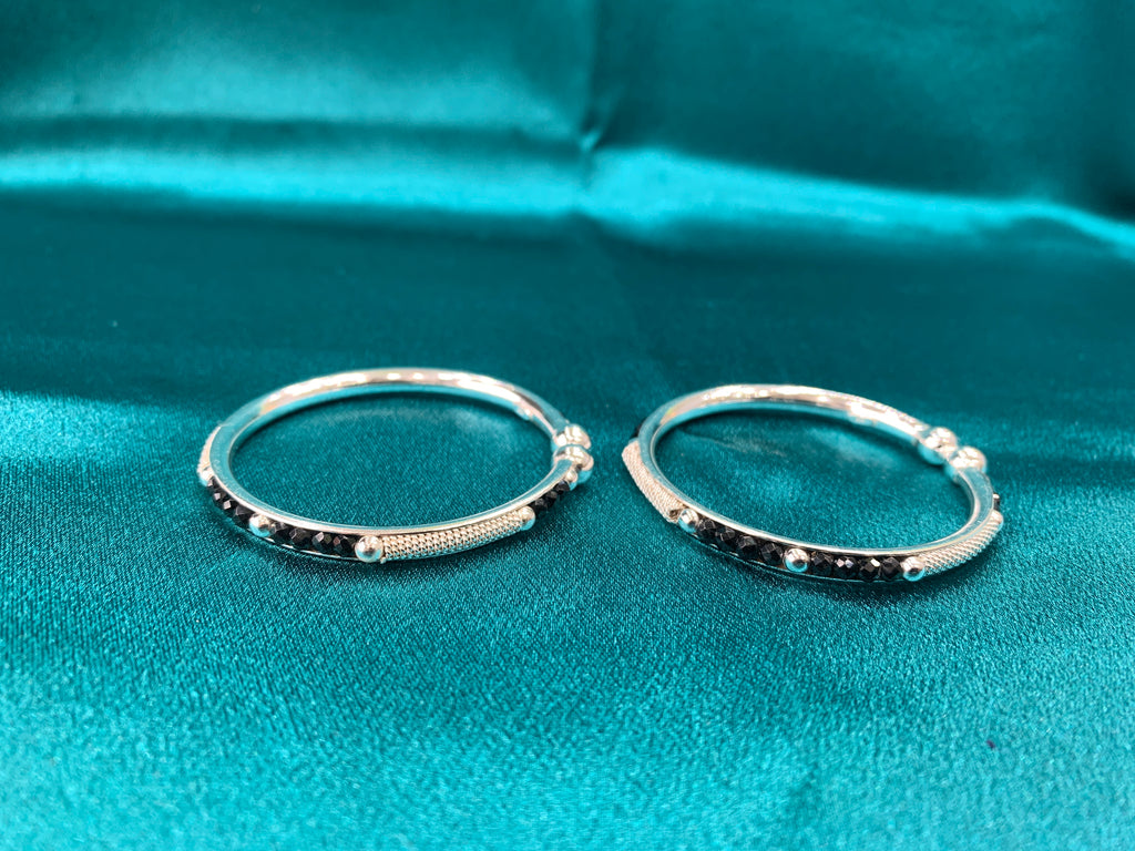 Silver baby bangles with black beads BBB2