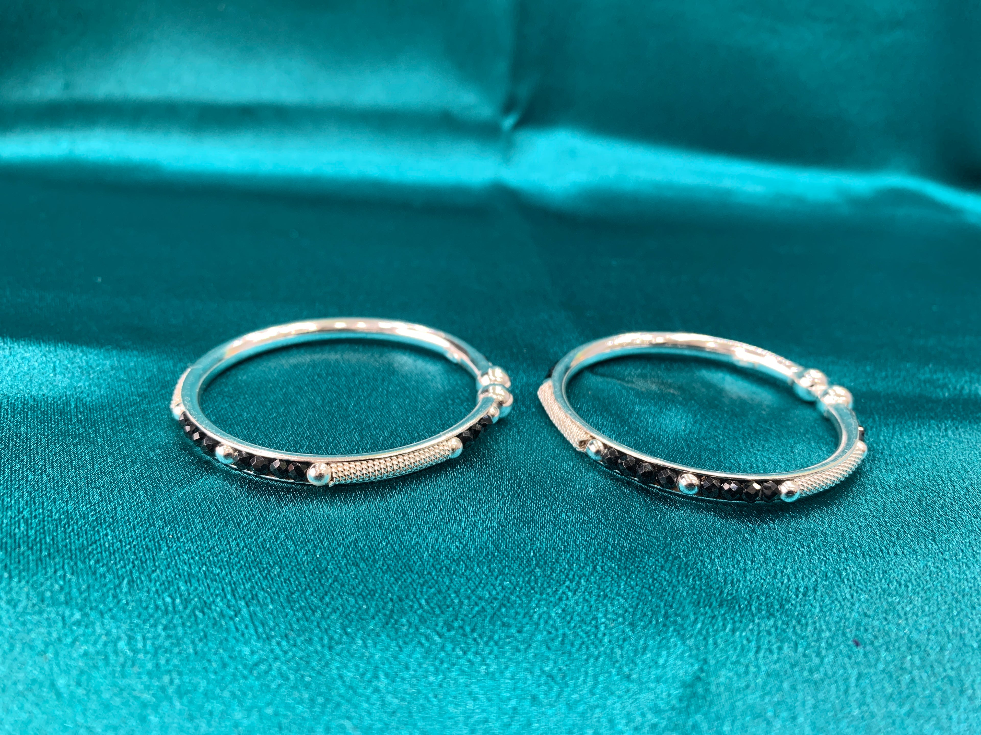 Silver baby bangles with black beads BBB2