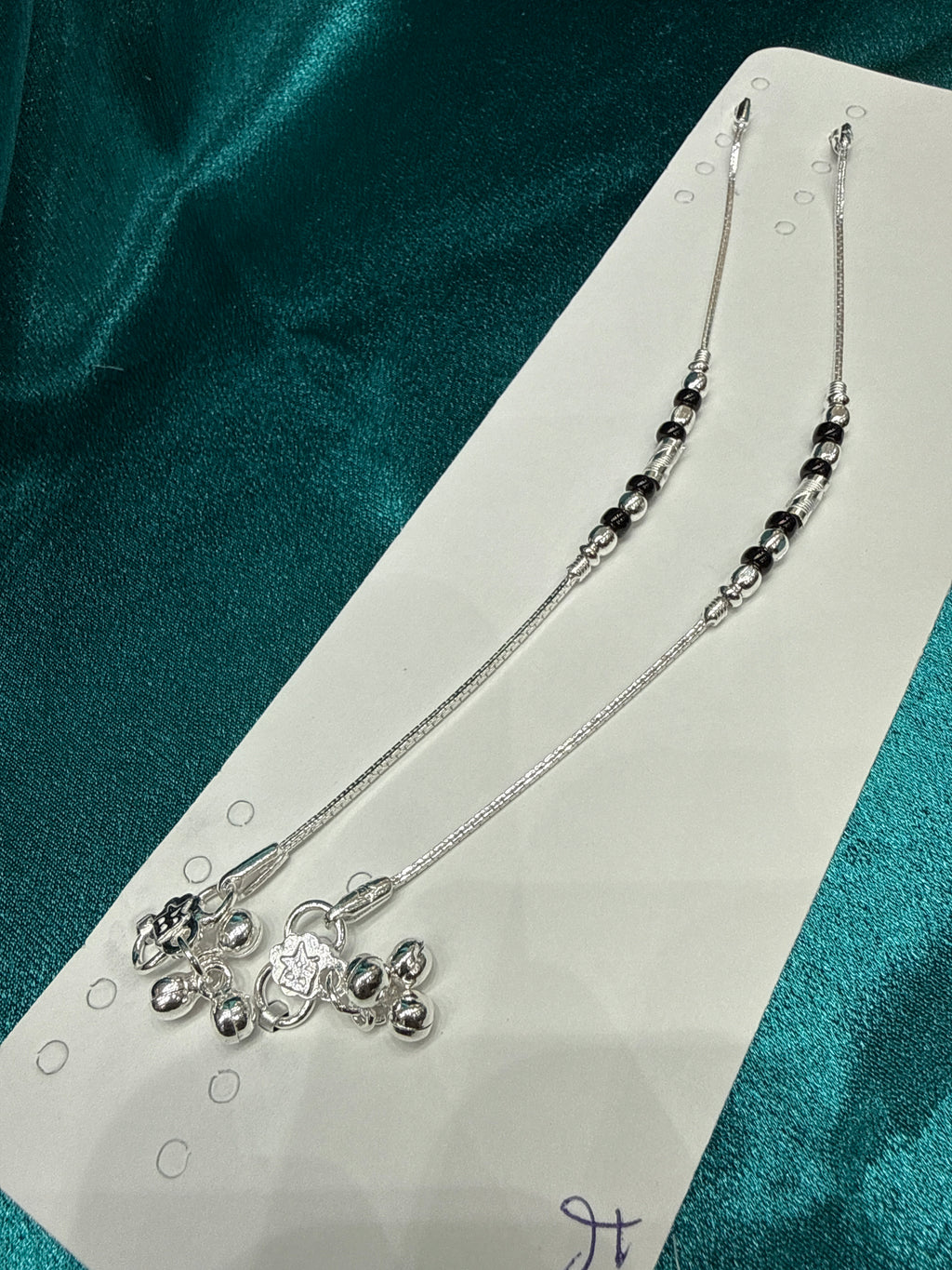 Kids fancy silver anklets (Size: 6-9 year old)