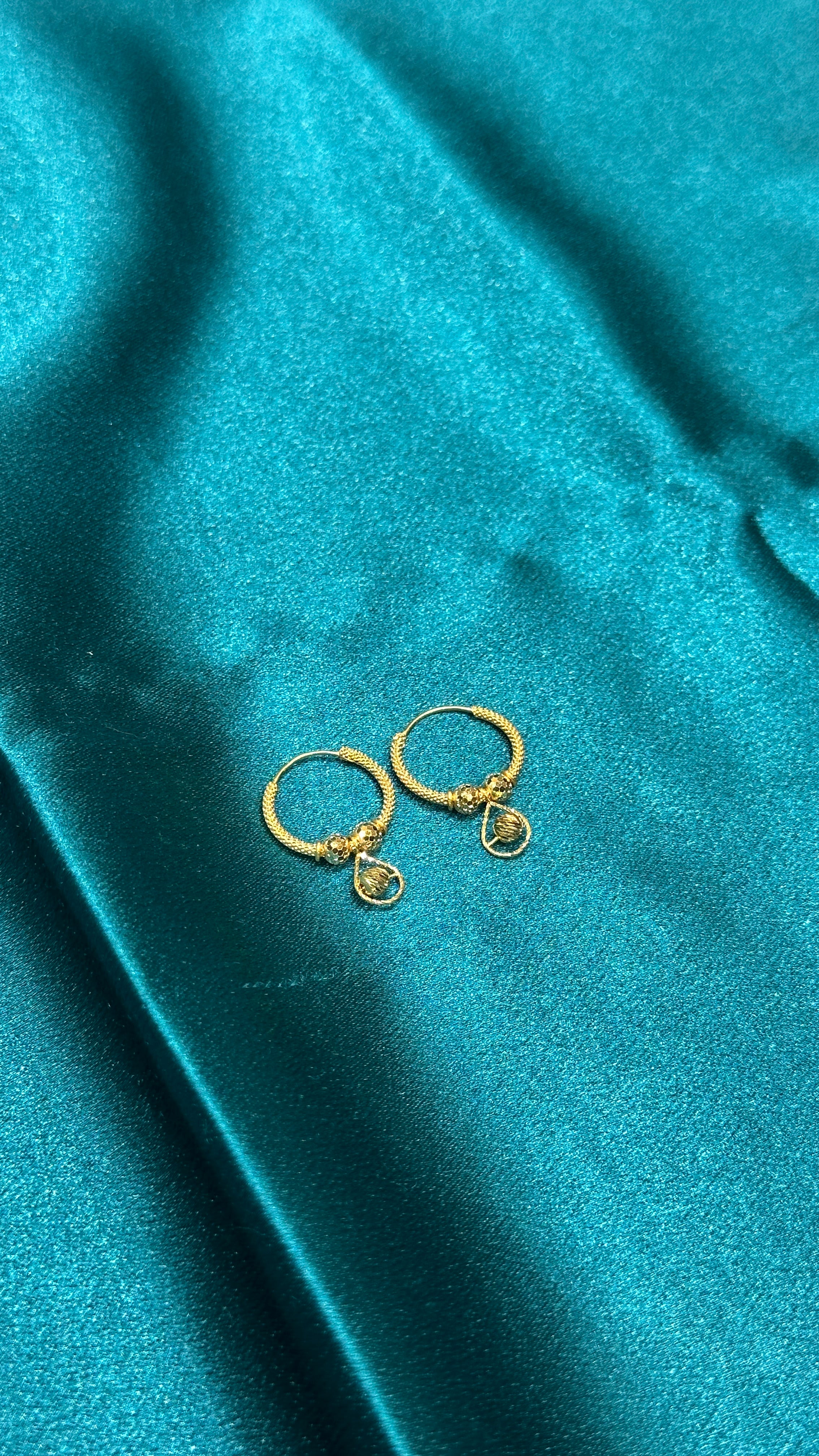 22K Fancy Gold Hoops With Designer & Hanging Beads