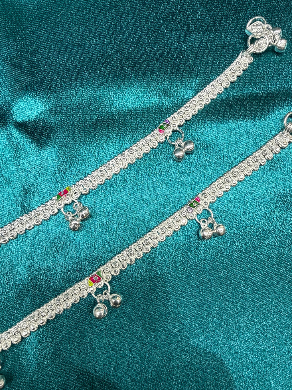Kids fancy silver anklets (Size: 10-12 year old)