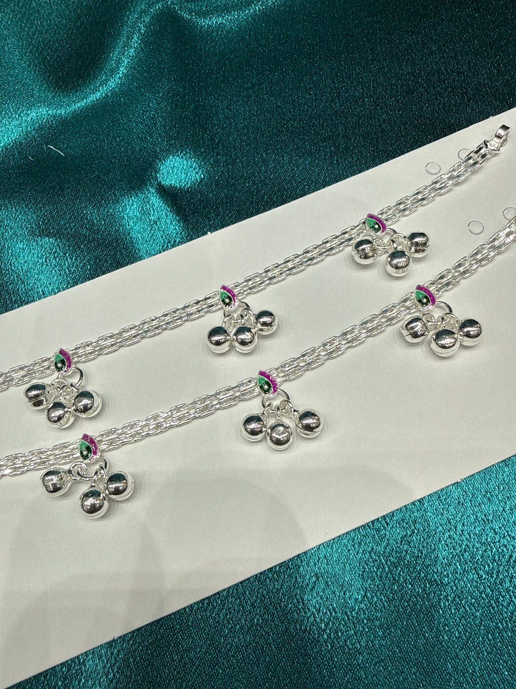 Kids fancy silver anklets (Size: 6-9 year old)