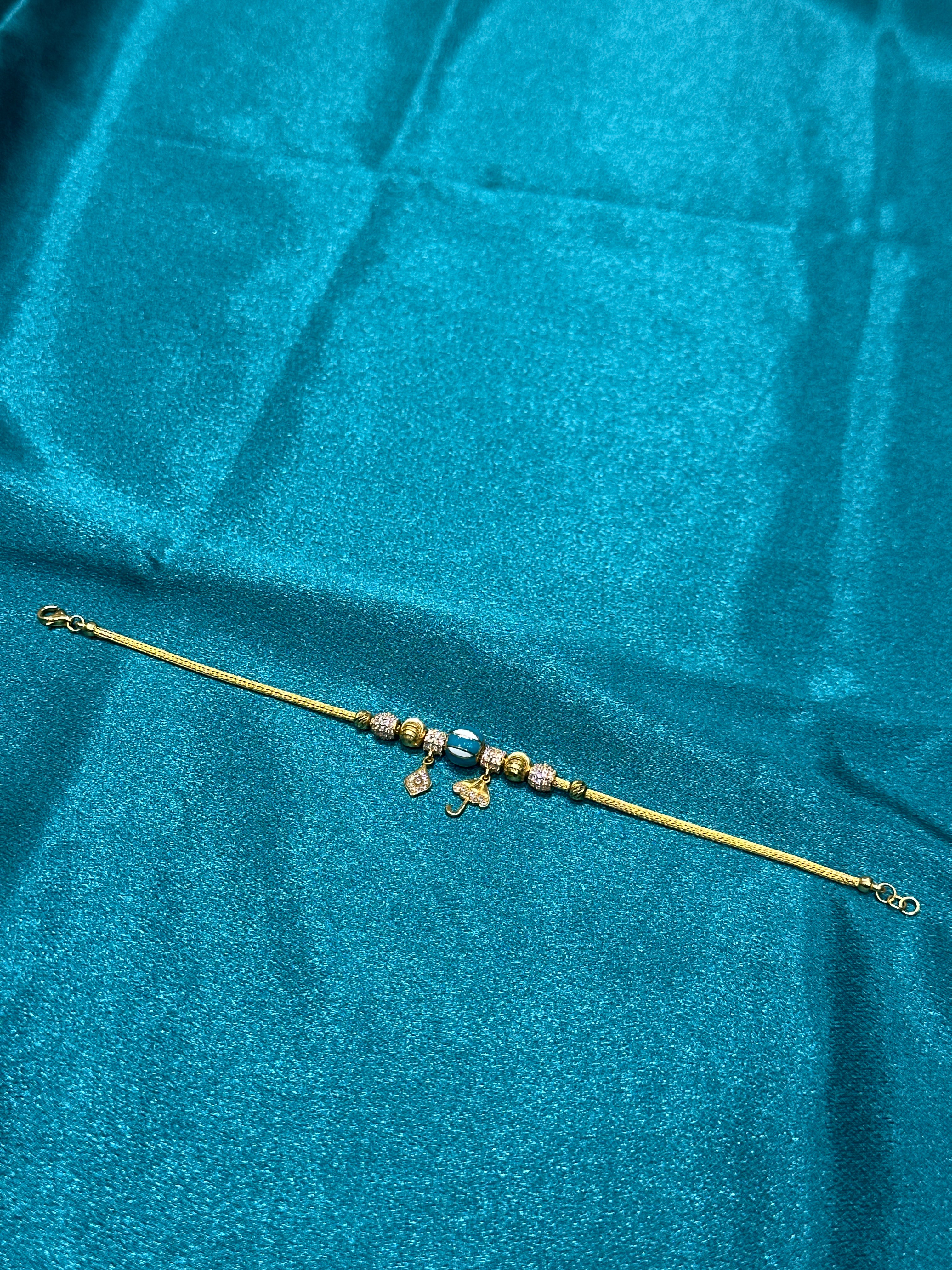 22K Gold Bracelet Pandora Design In Turquoise Colour