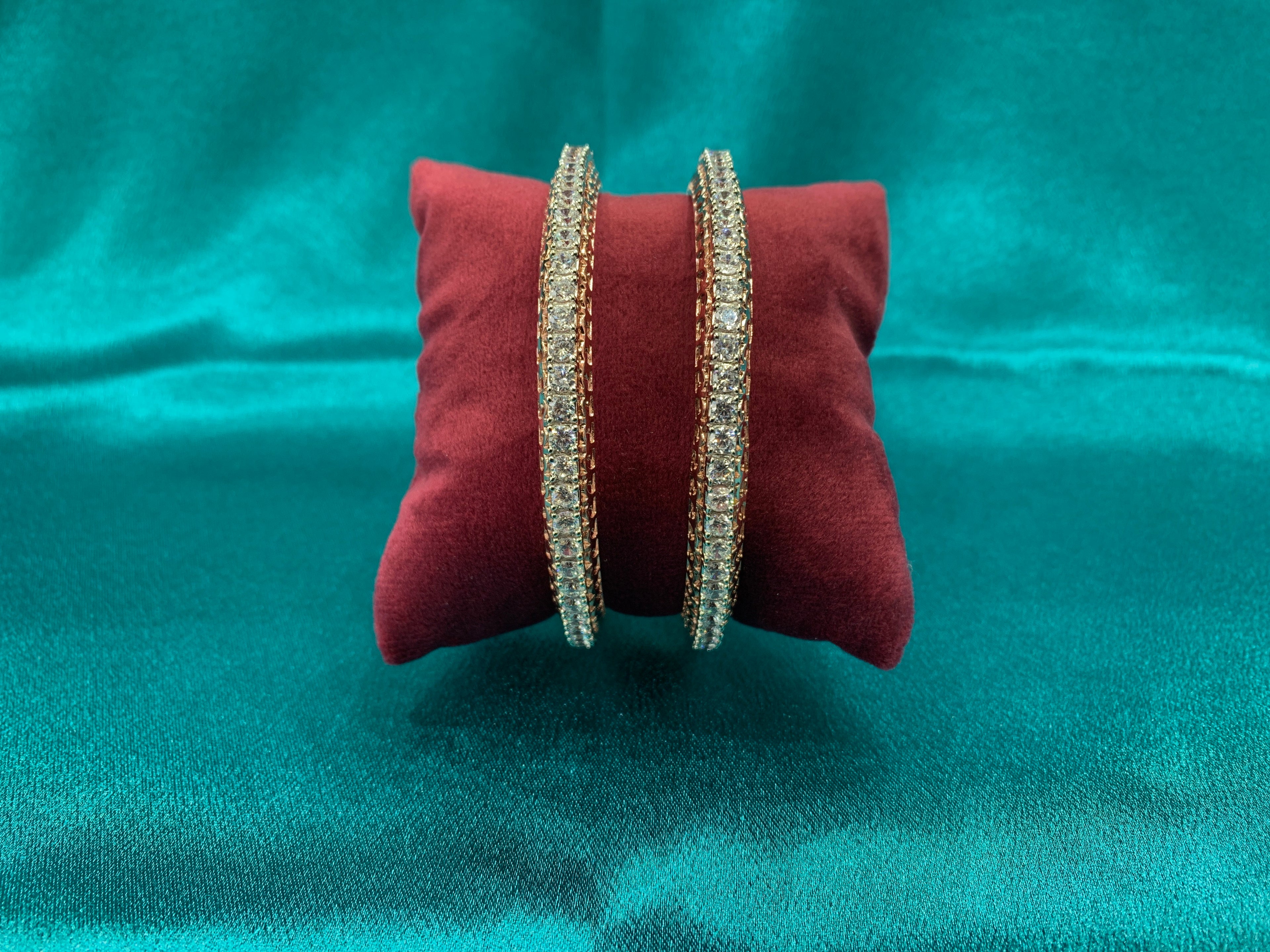 Dazzling Rose gold plated silver bangles with white CZ diamonds