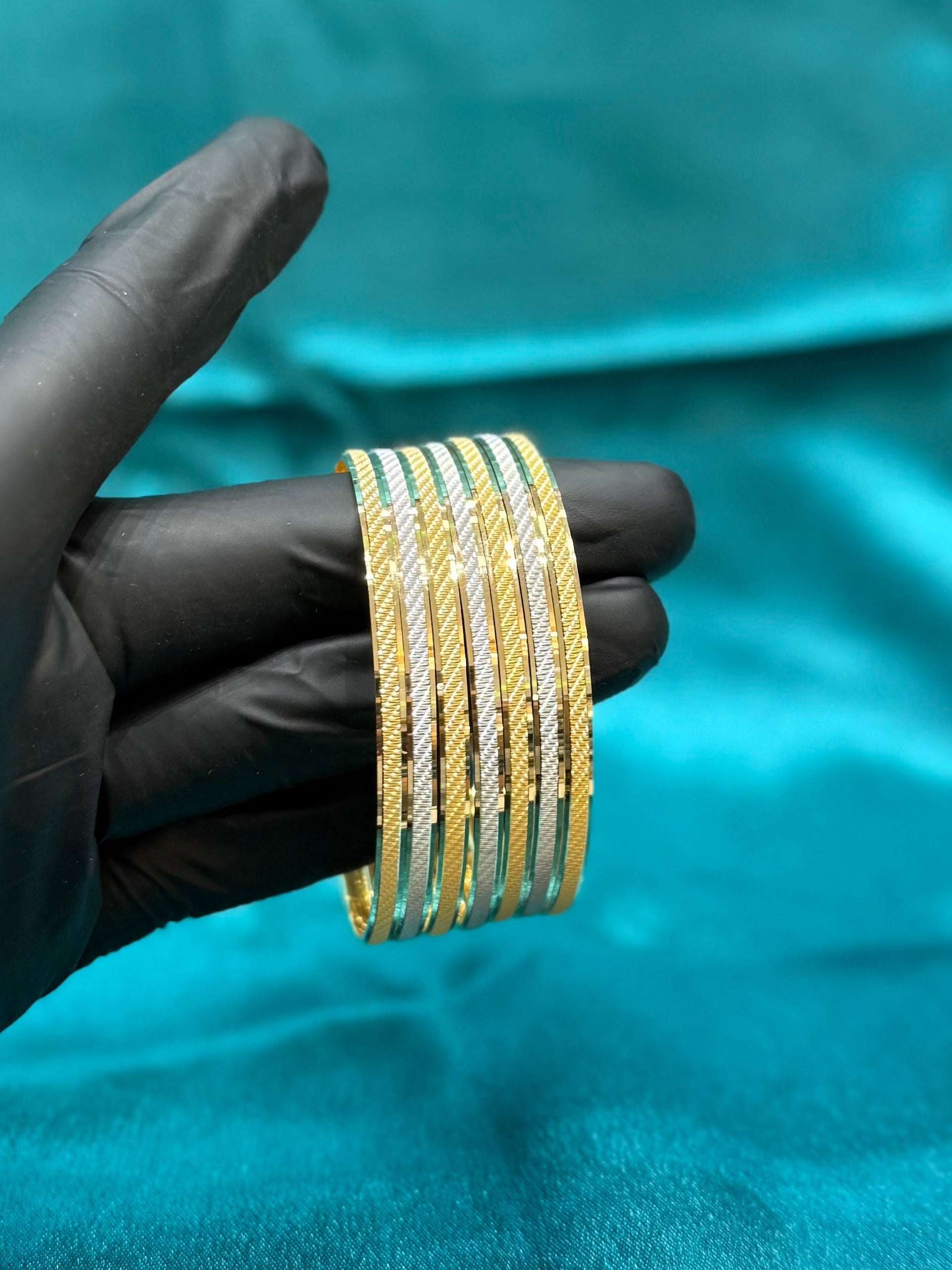 Women’s 22k Gold CNC Bangles w/ Rhodium