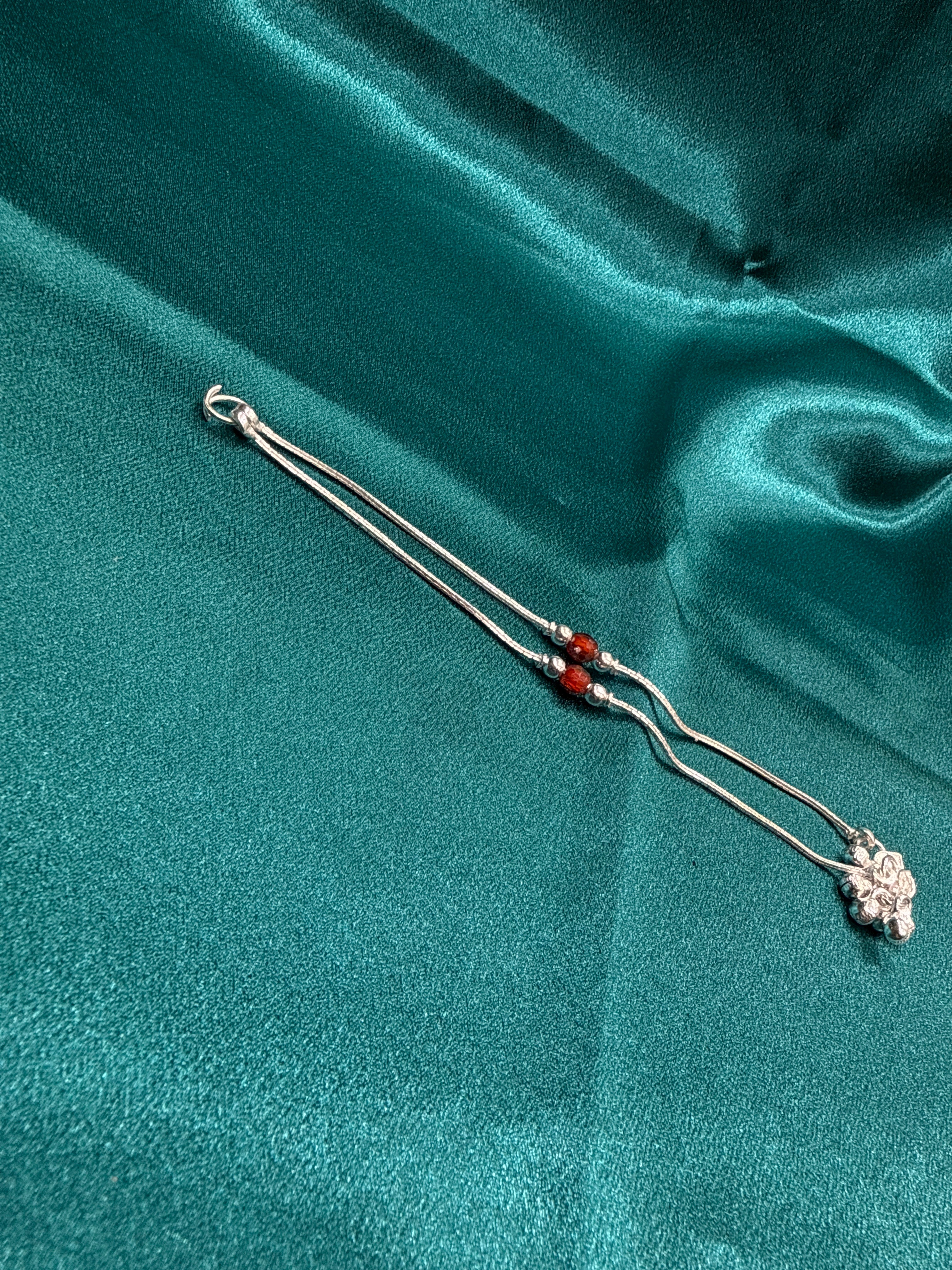 Kids fancy silver anklet with maroon beads in it (4-5 year old)