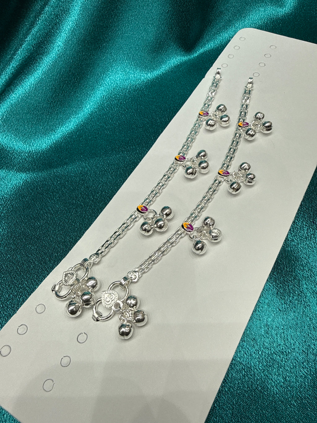 Kids fancy silver anklets (Size: 2-3 year old)