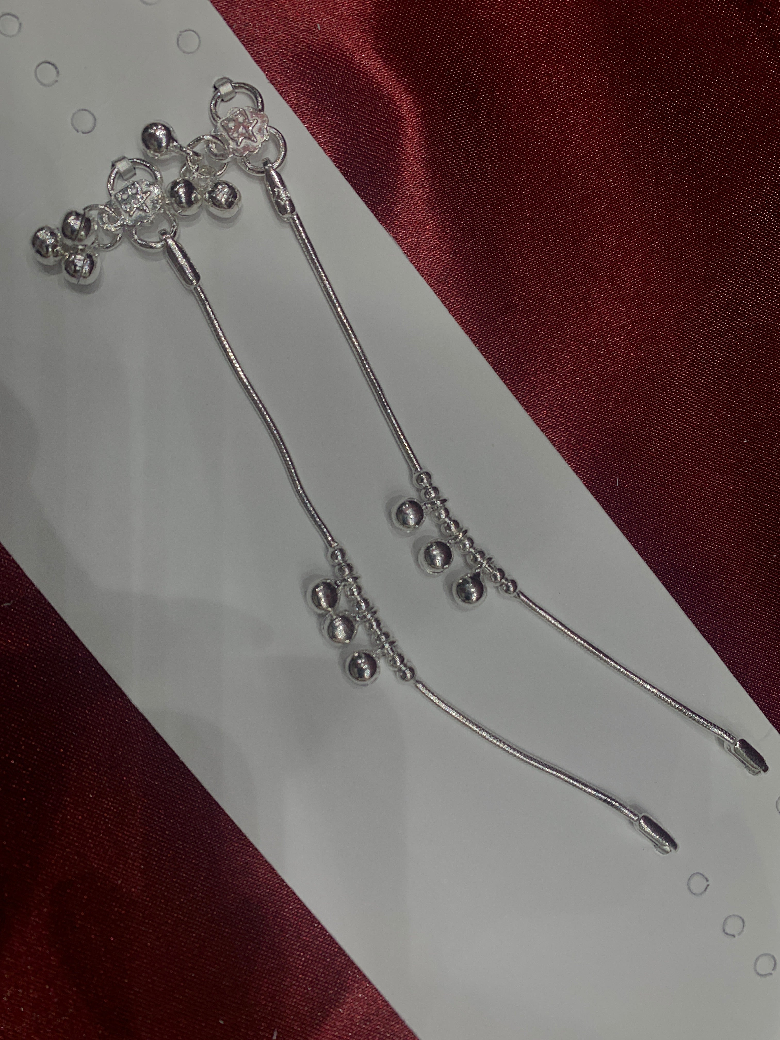 Fancy kids silver anklets with triple bell hanging (Size: 1-2 year old)