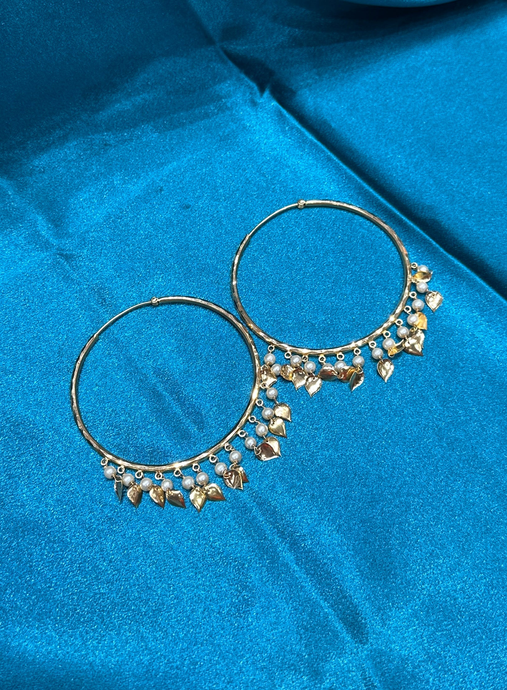 22K Gold Hoops With hanging pearls & beads