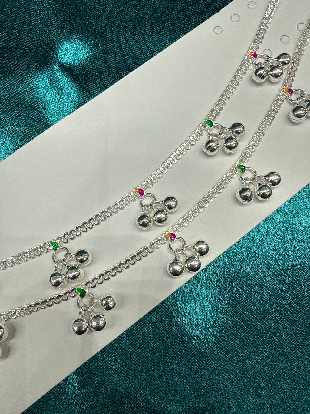 Kids fancy silver anklets (Size: 13-15 year old)