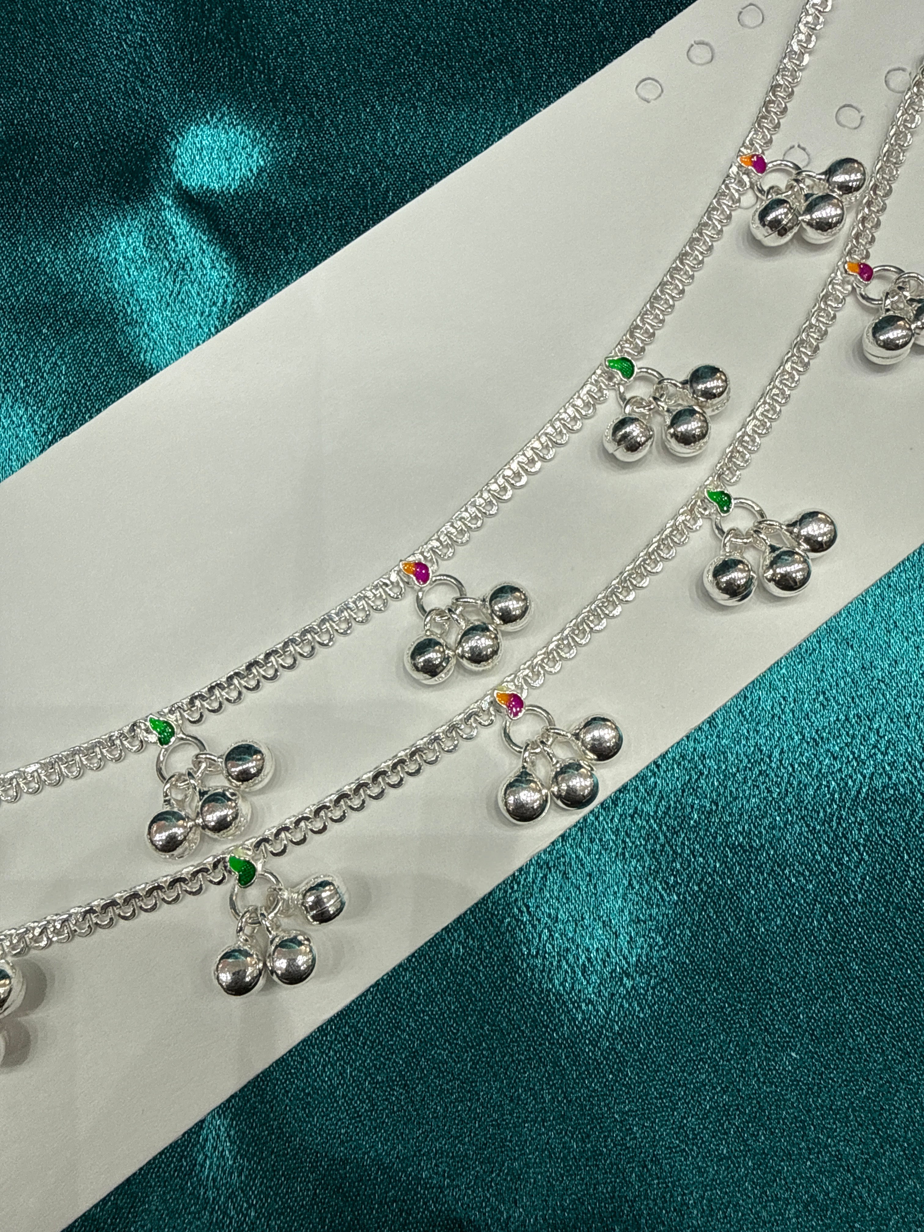 Kids fancy silver anklets (Size: 13-15 year old)