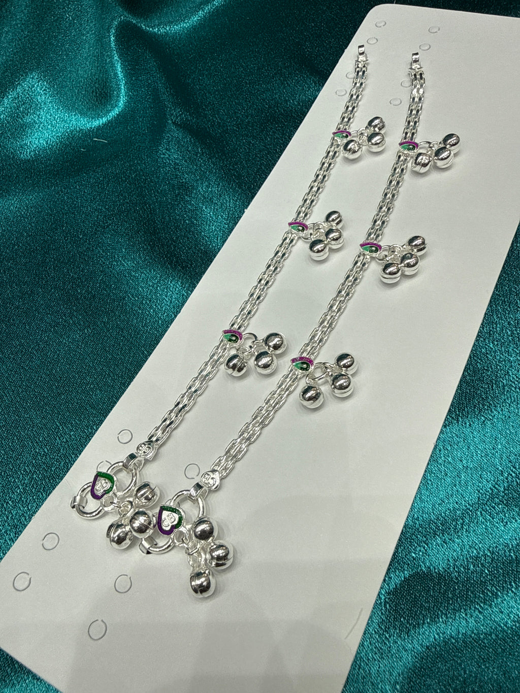 Kids fancy silver anklets (Size: 6-9 year old)