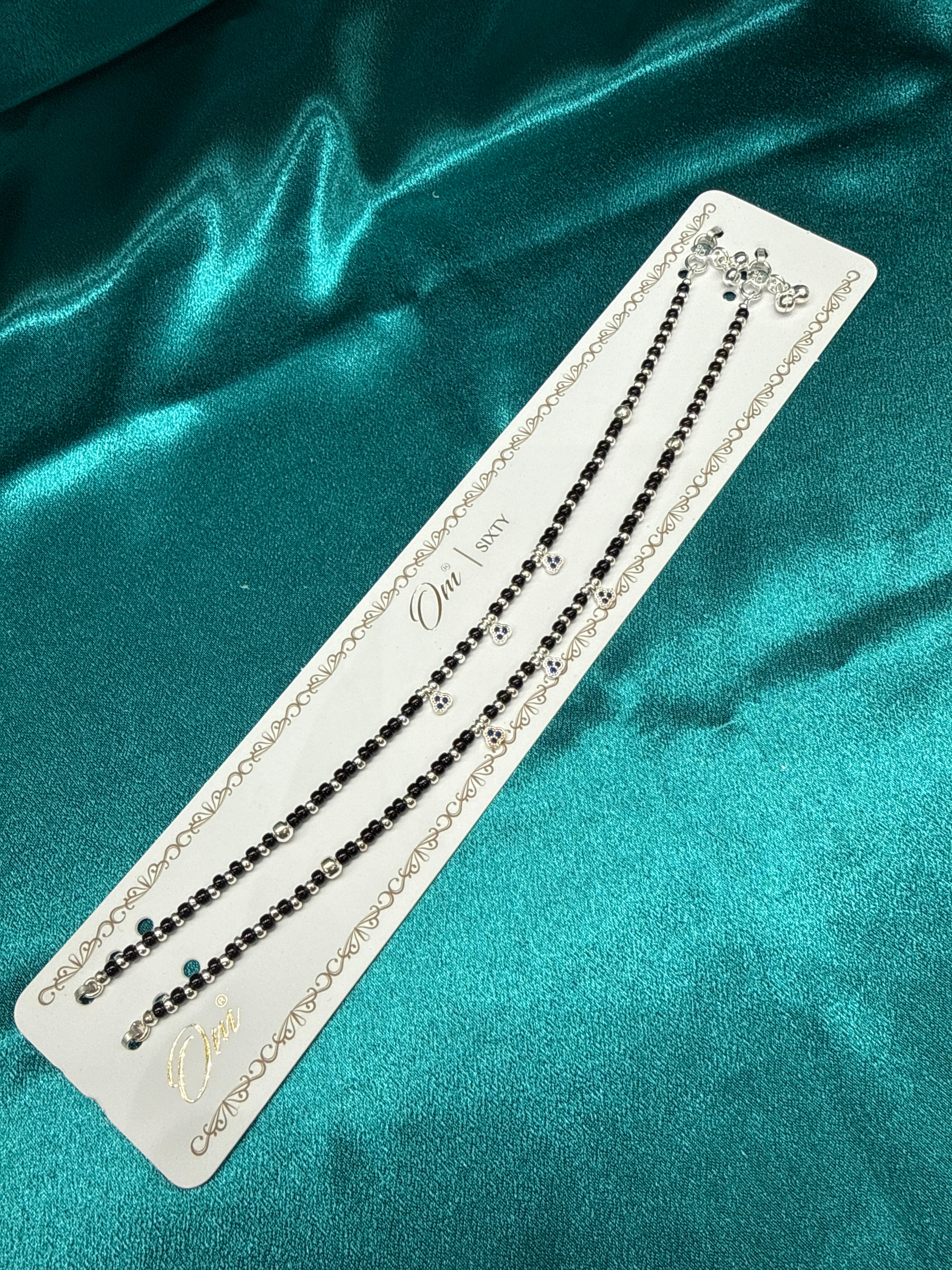 Women’s Fancy/Traditional Silver Black Beads Anklet