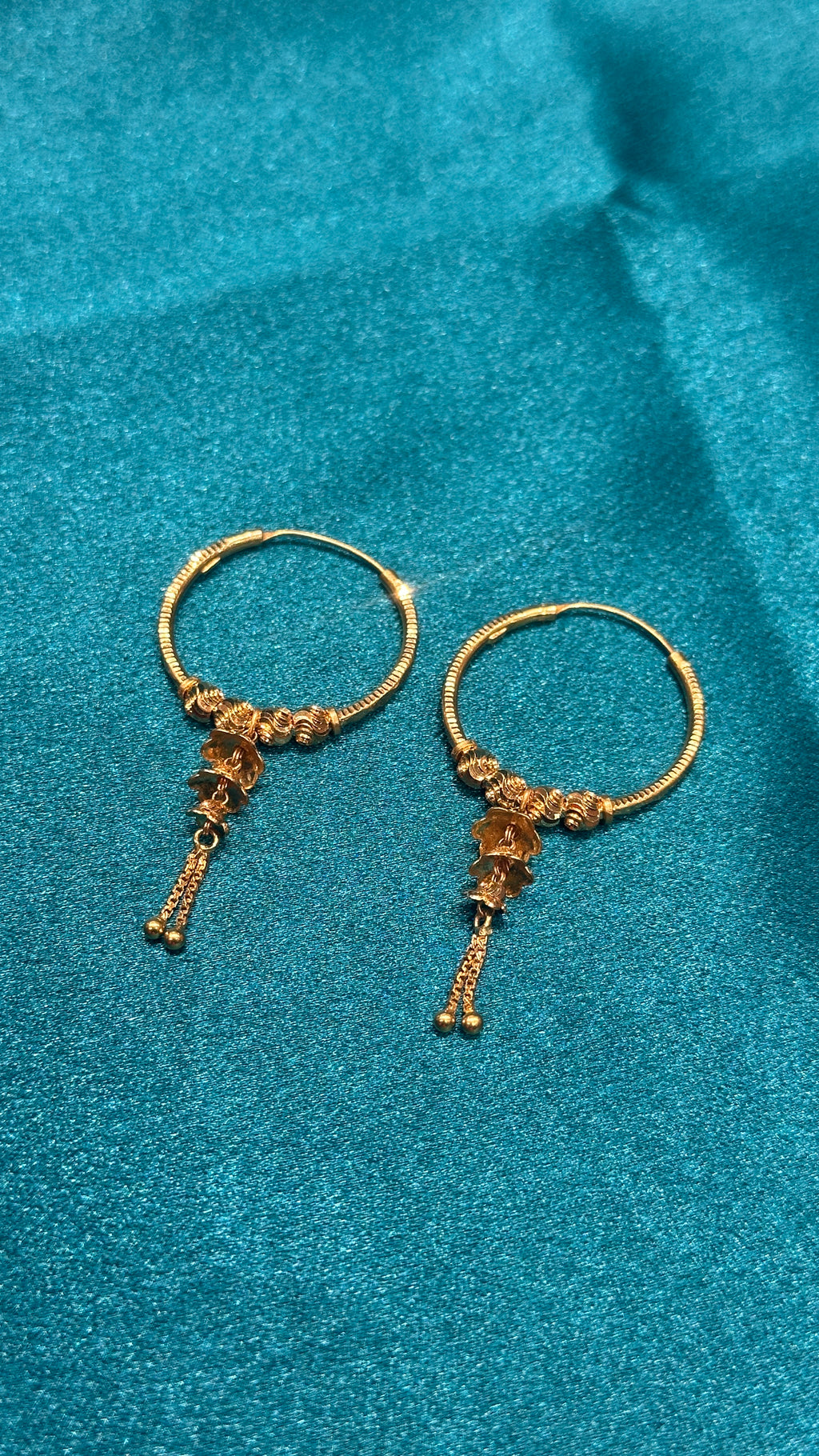 22K Gold Hoops With Beads & Hanging Design