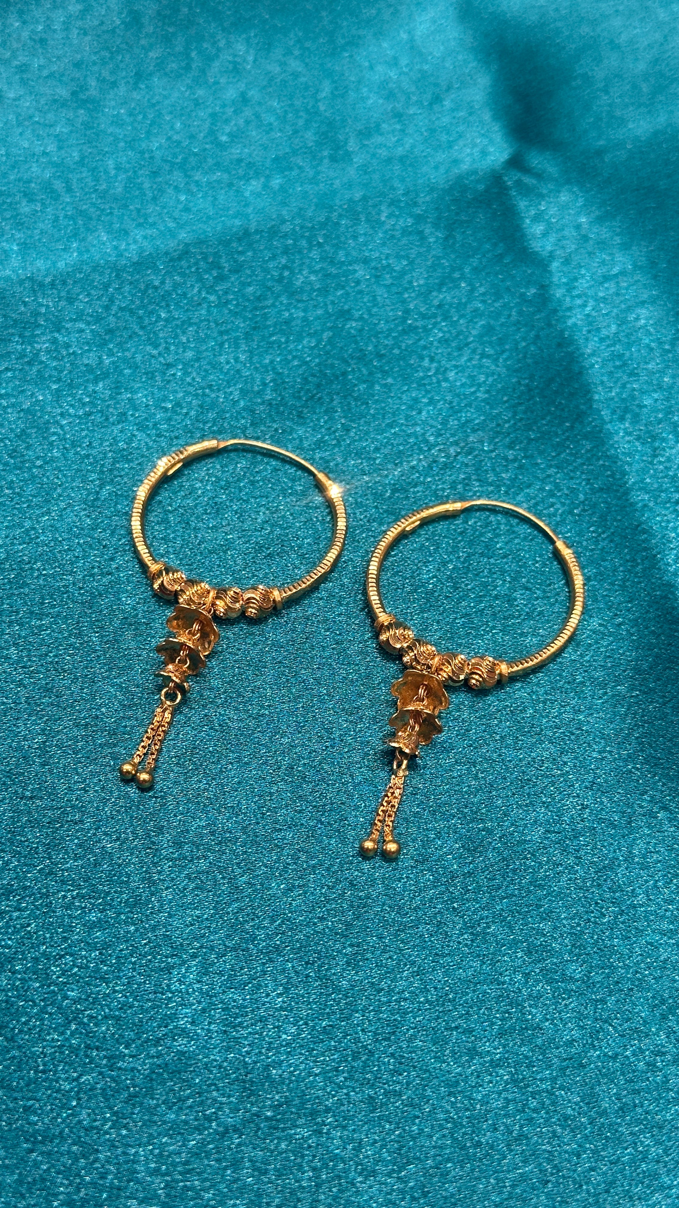 22K Gold Hoops With Beads & Hanging Design