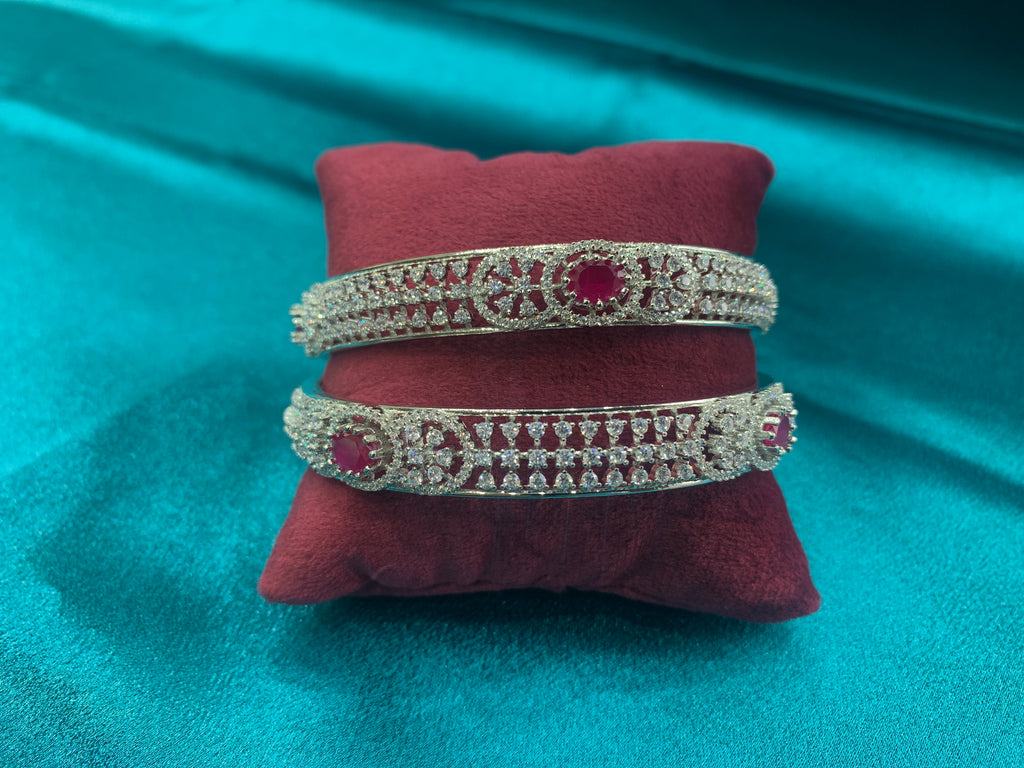 Elegant CZ Bangle with hot pink Stones and Dazzling White CZ diamonds for Womens