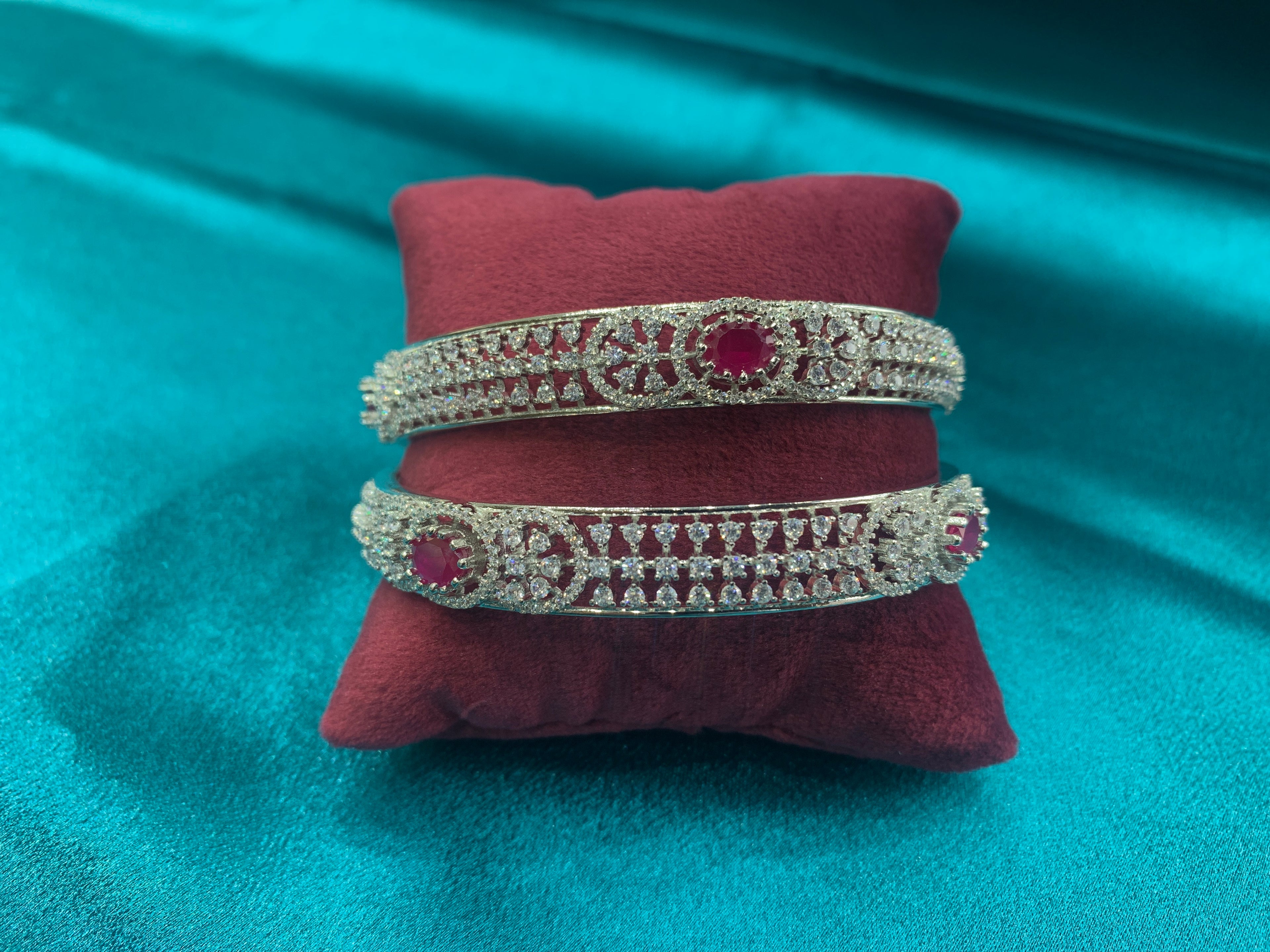 Elegant CZ Bangle with hot pink Stones and Dazzling White CZ diamonds for Womens