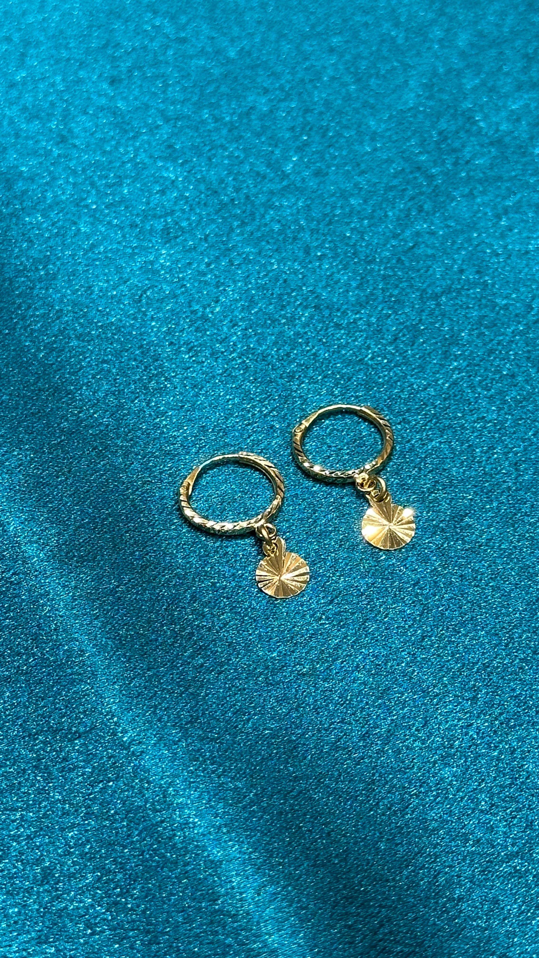 22K Gold Hoops With Hanging Round Charm