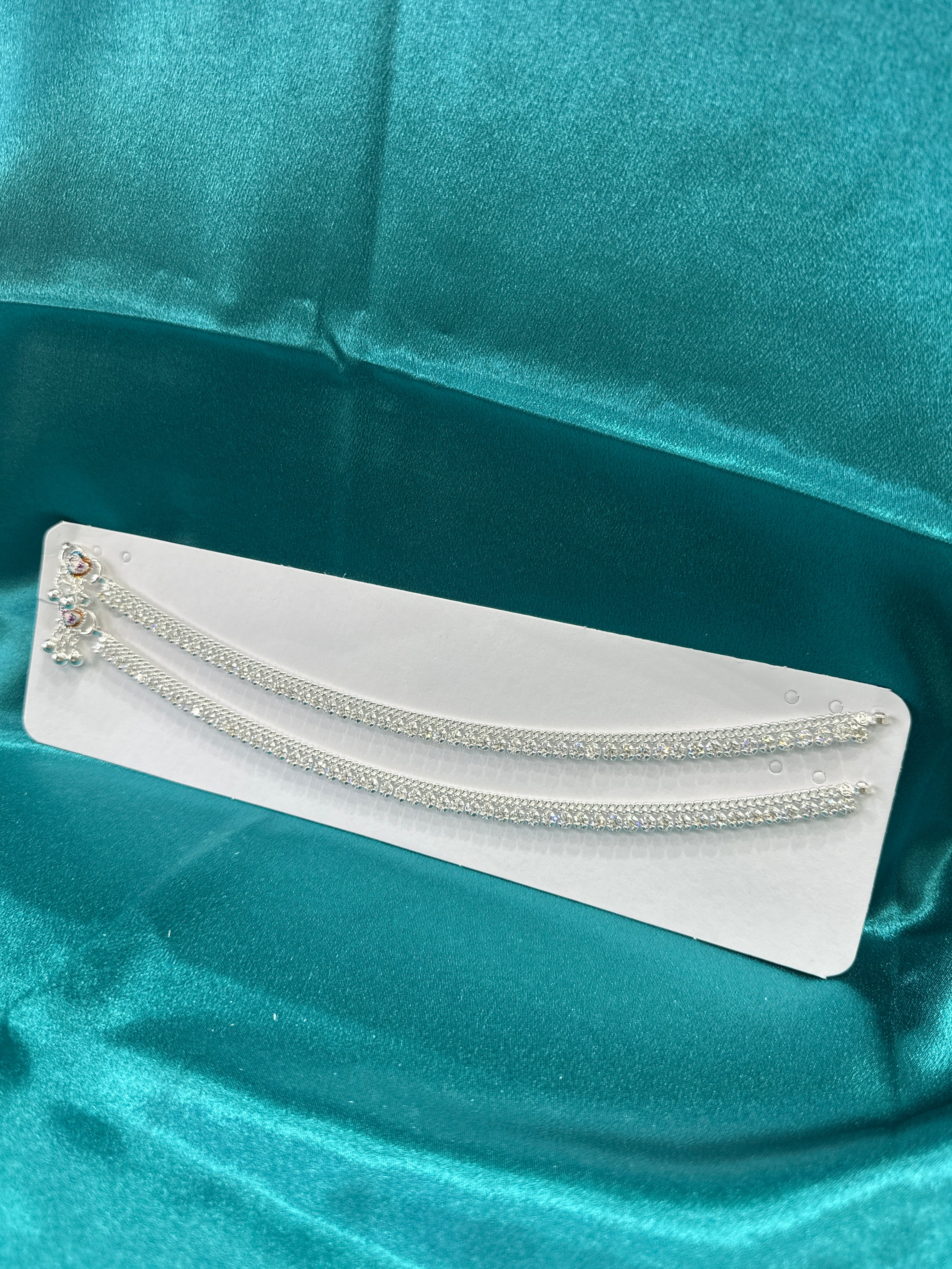 Fancy Silver Anklets With Full Row Of White CZ Diamonds