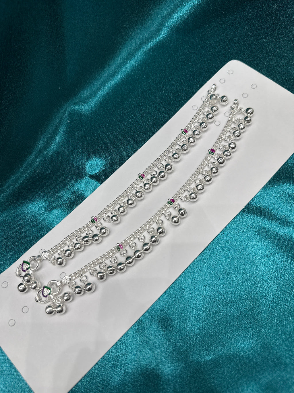 Kids fancy silver anklets (Size: 6-9 year old)