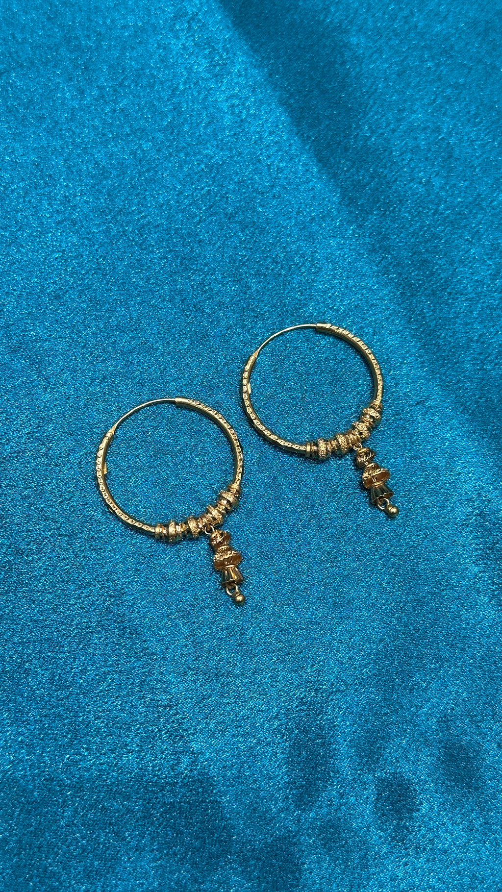 22K Gold Hoops With Fancy Beads & Hanging Design