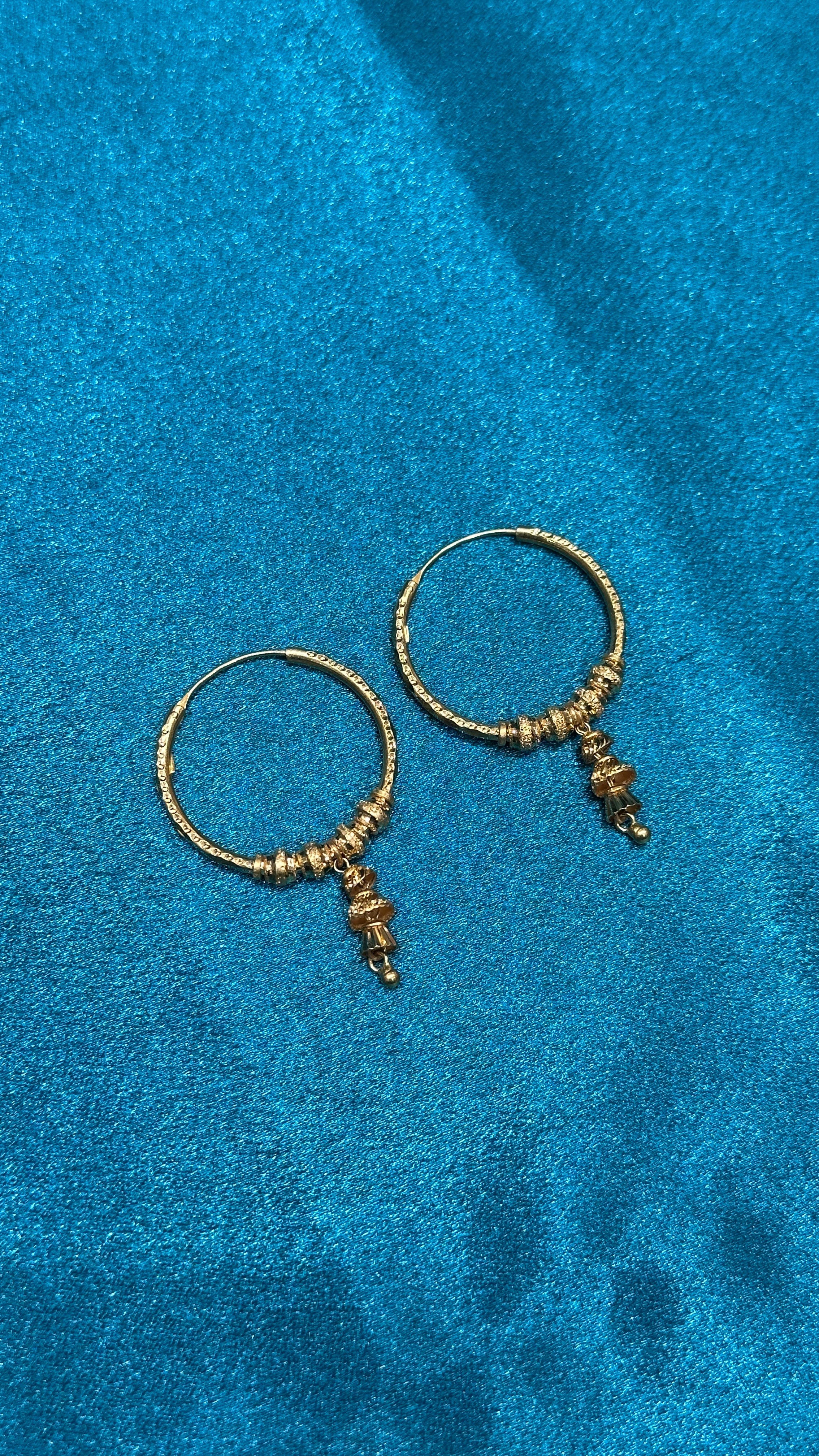 22K Gold Hoops With Fancy Beads & Hanging Design