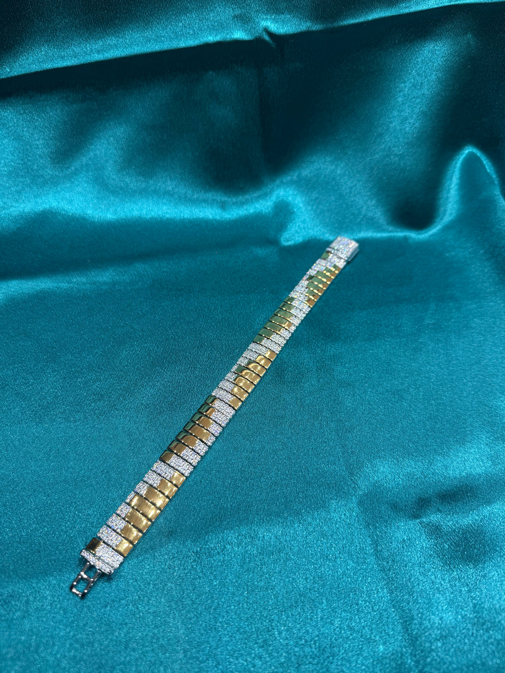 Men’s Gold Plated Silver 925 Bracelet w/CZ diamonds (14mm)
