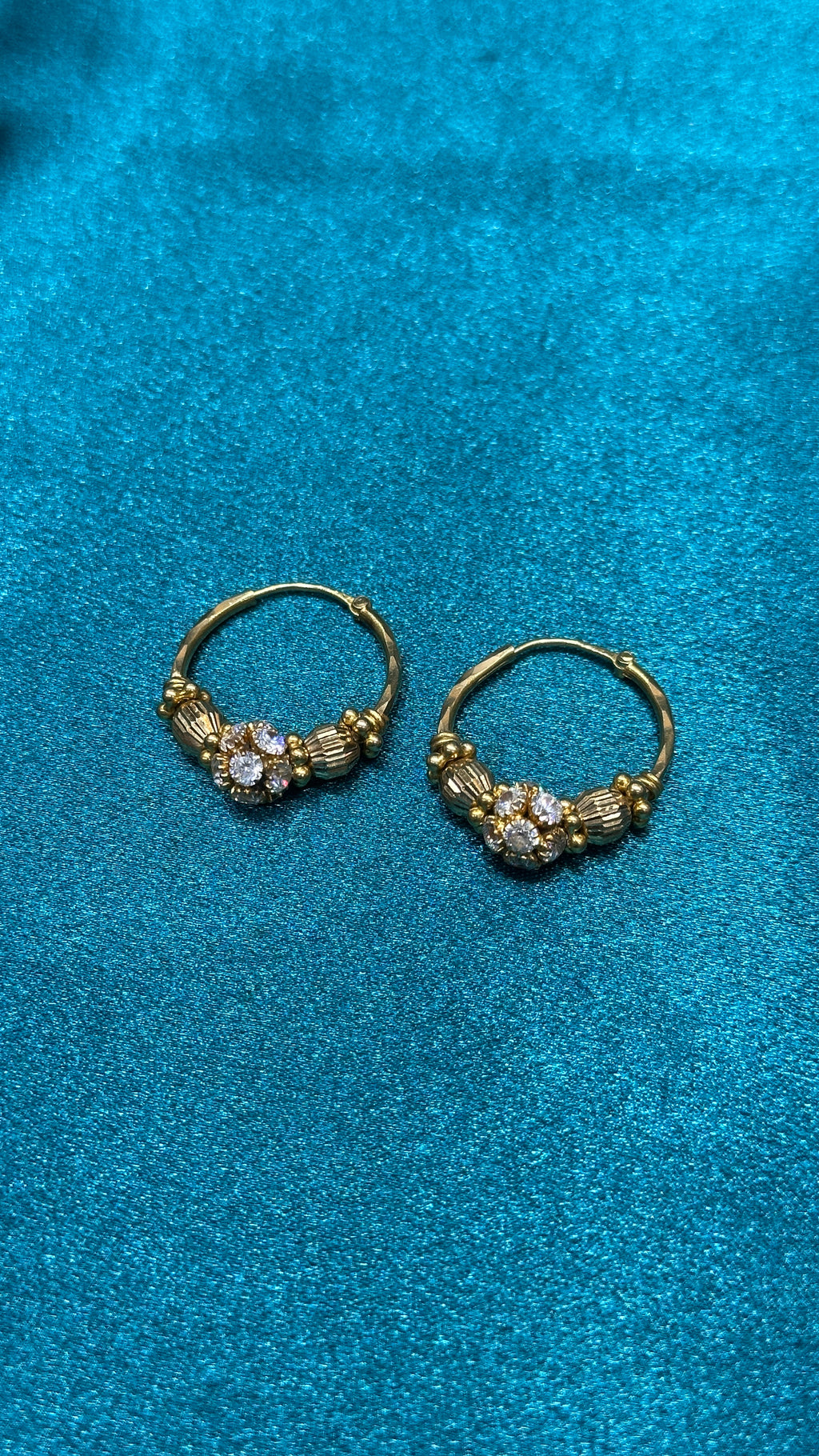22K Gold Hoops With Fancy Beads & Stones In A Antique finishing