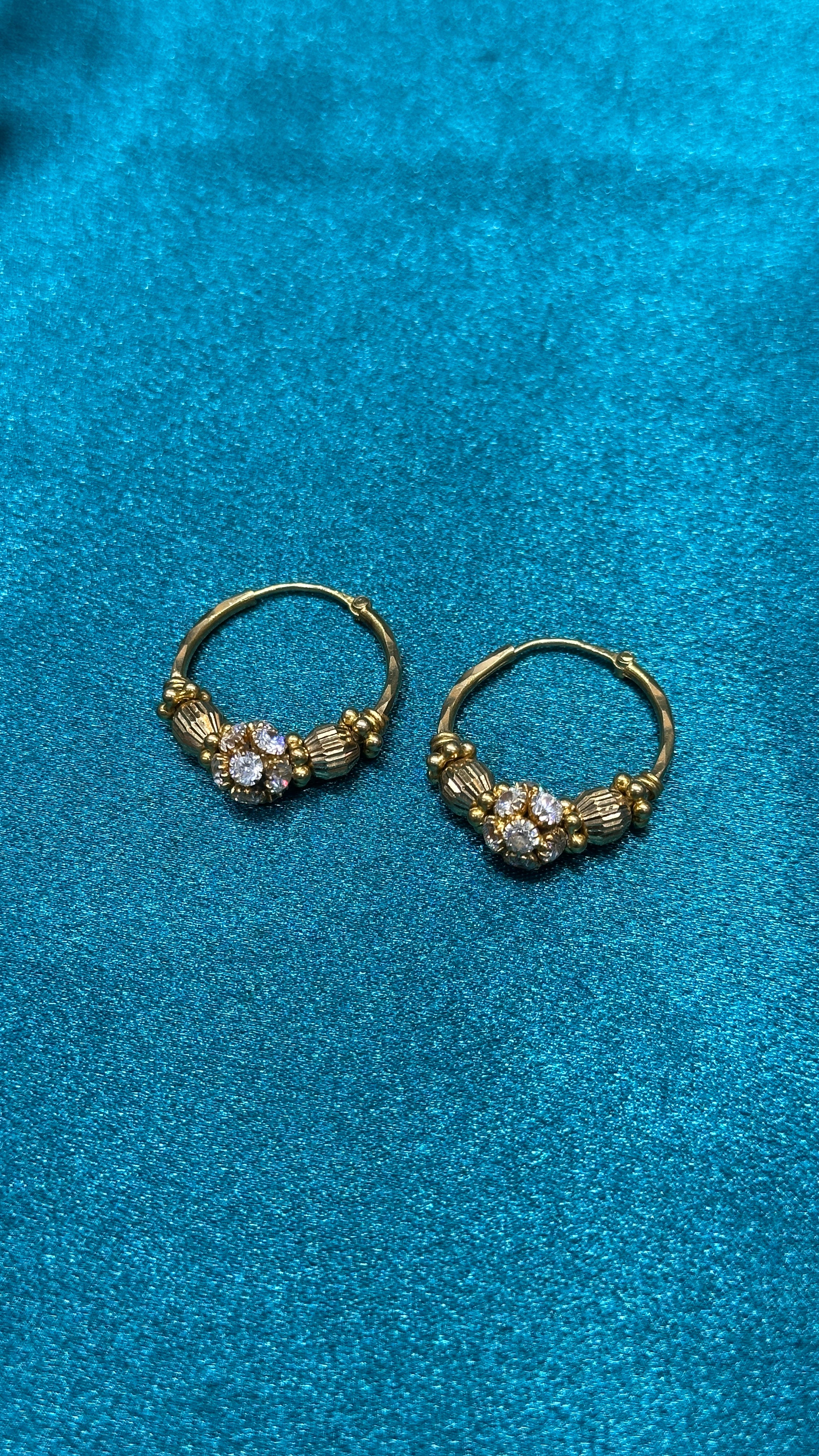 22K Gold Hoops With Fancy Beads & Stones In A Antique finishing