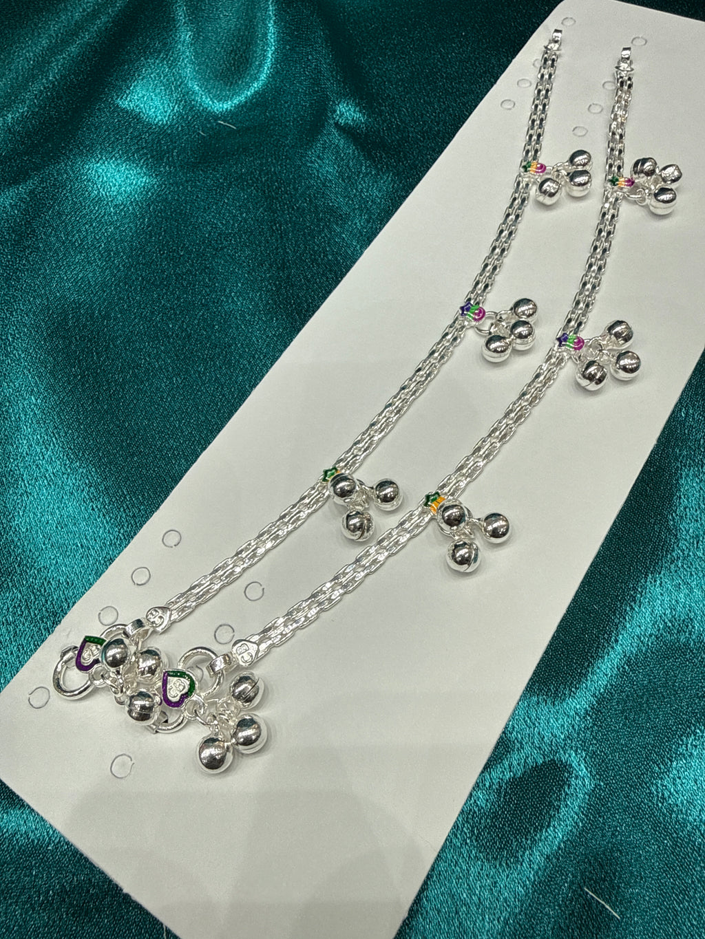 Kids fancy silver anklets (Size: 10-12 year old)