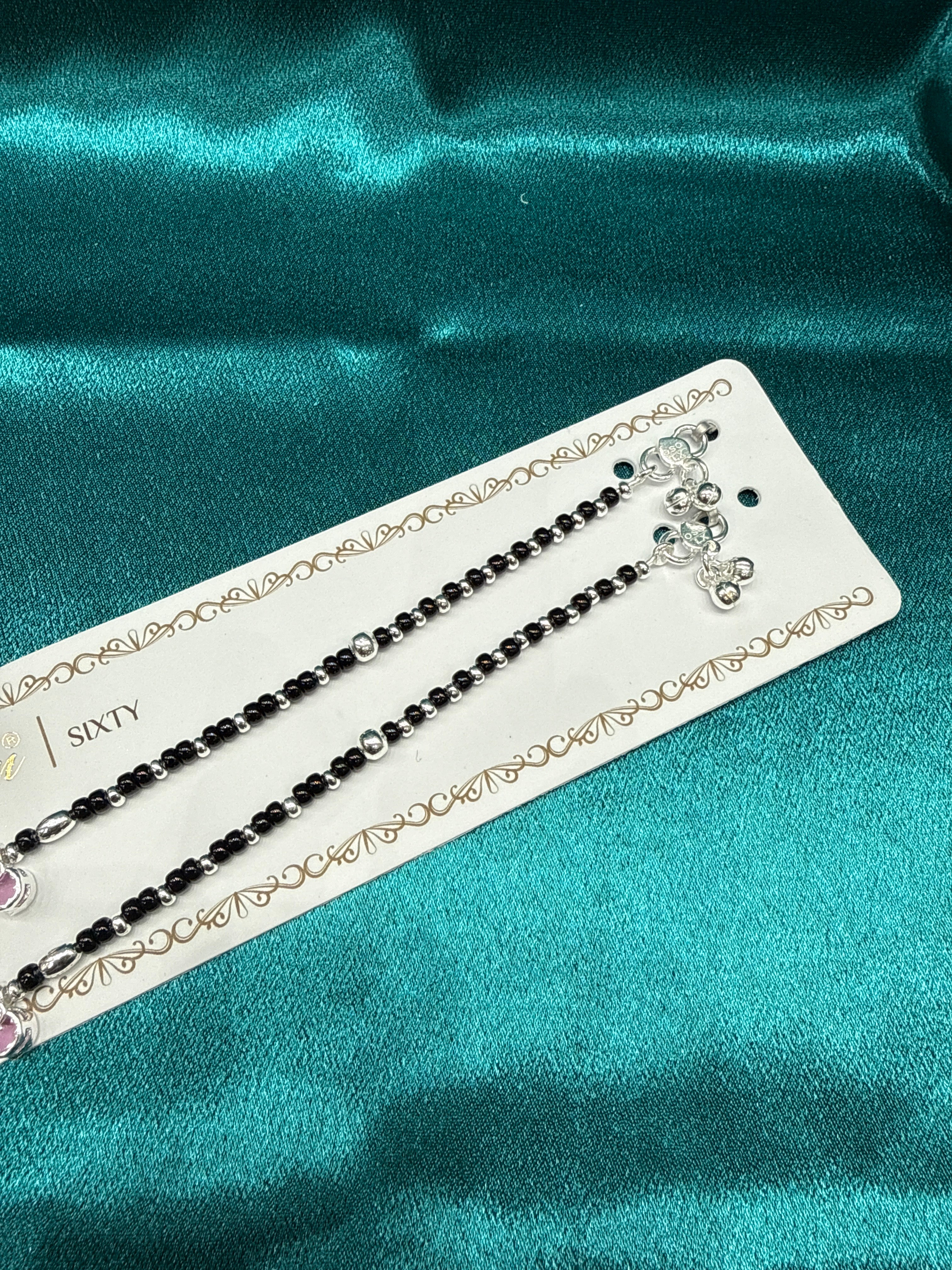 Women’s Fancy/Traditional Silver Black Beads Anklet