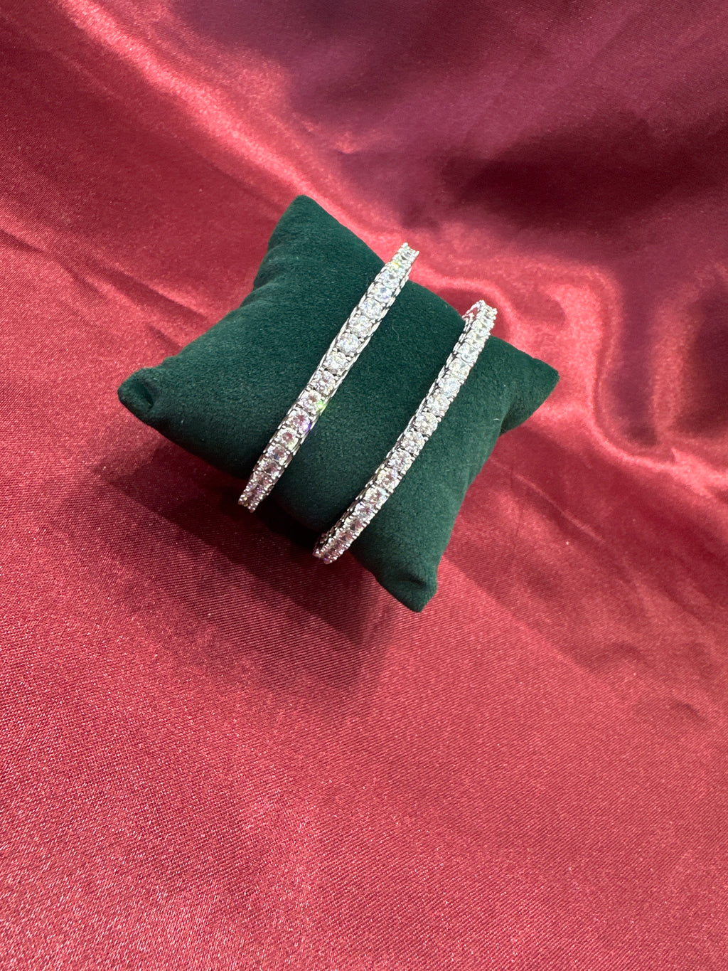 Elegant CZ diamond silver bangles with white stone in sequence design